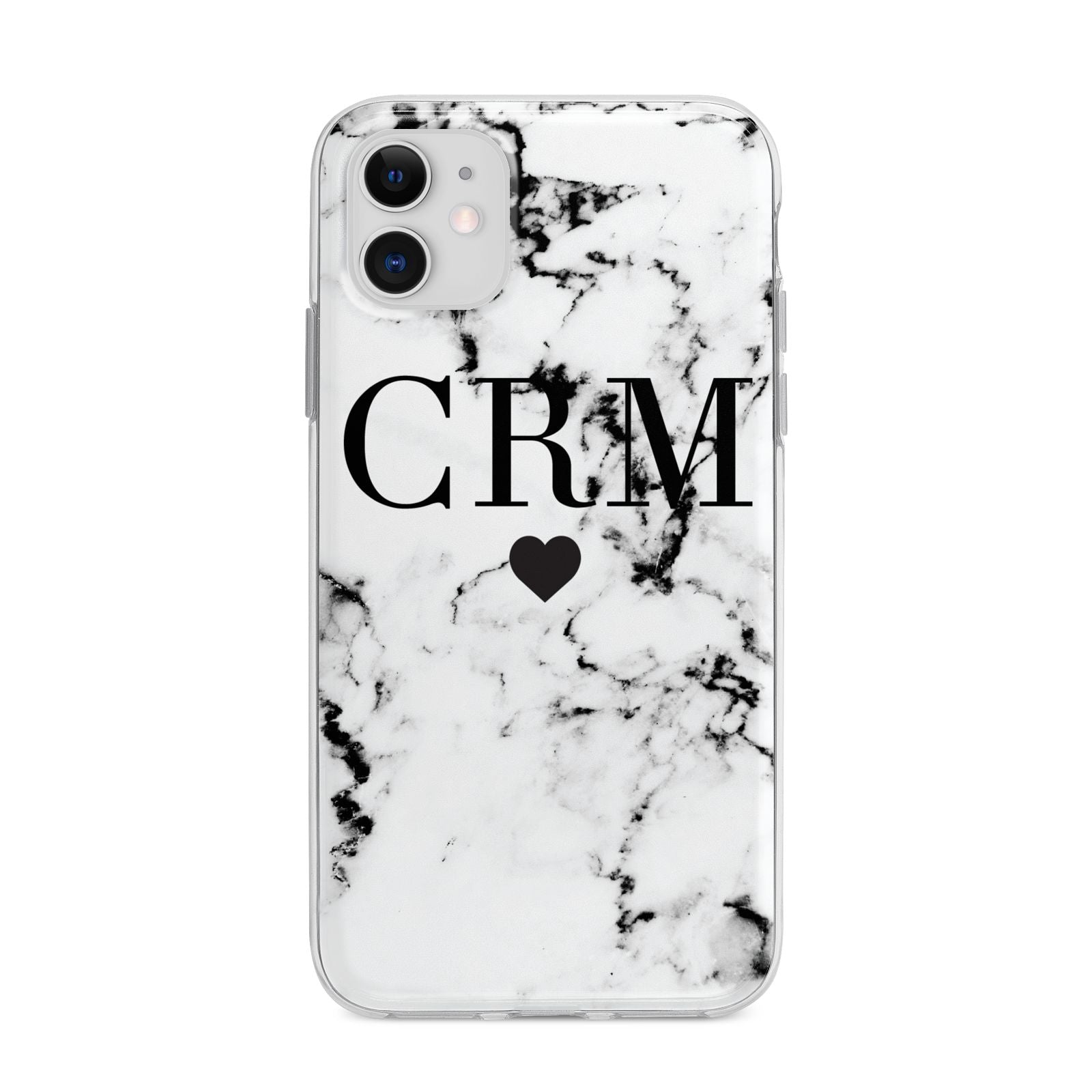 Marble Heart Personalised Initials Apple iPhone 11 in White with Bumper Case