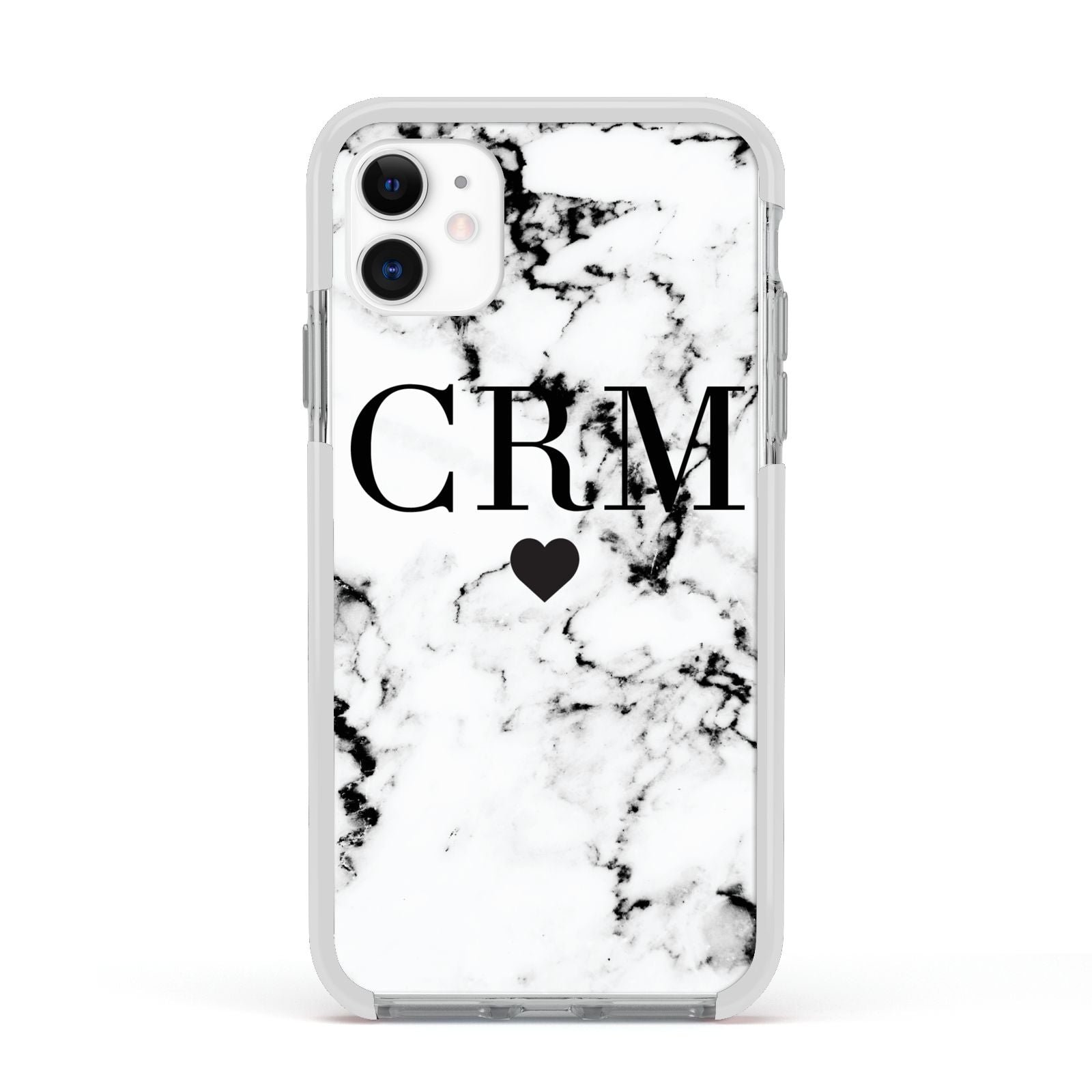 Marble Heart Personalised Initials Apple iPhone 11 in White with White Impact Case