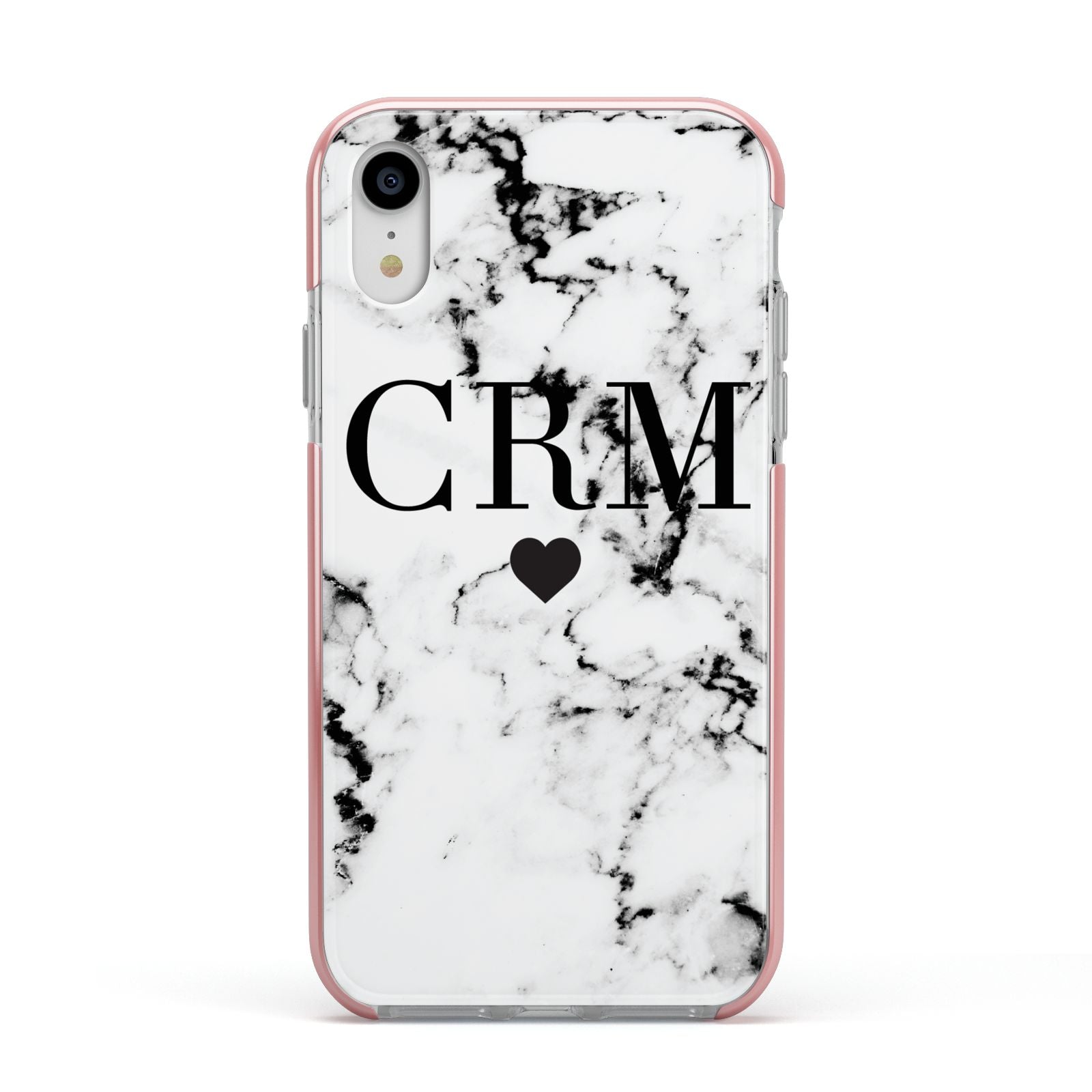 Marble Heart Personalised Initials Apple iPhone XR Impact Case Pink Edge on Silver Phone