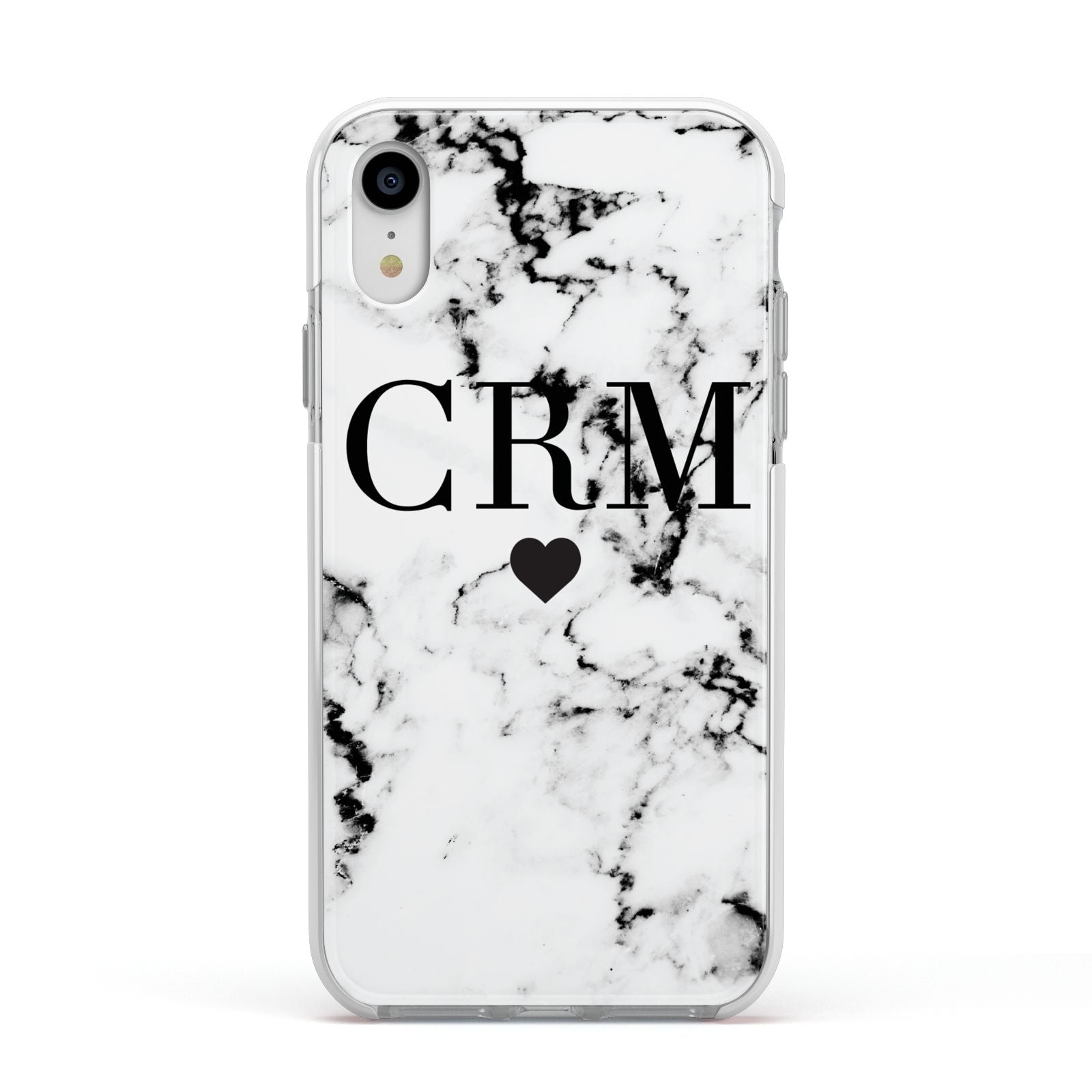 Marble Heart Personalised Initials Apple iPhone XR Impact Case White Edge on Silver Phone