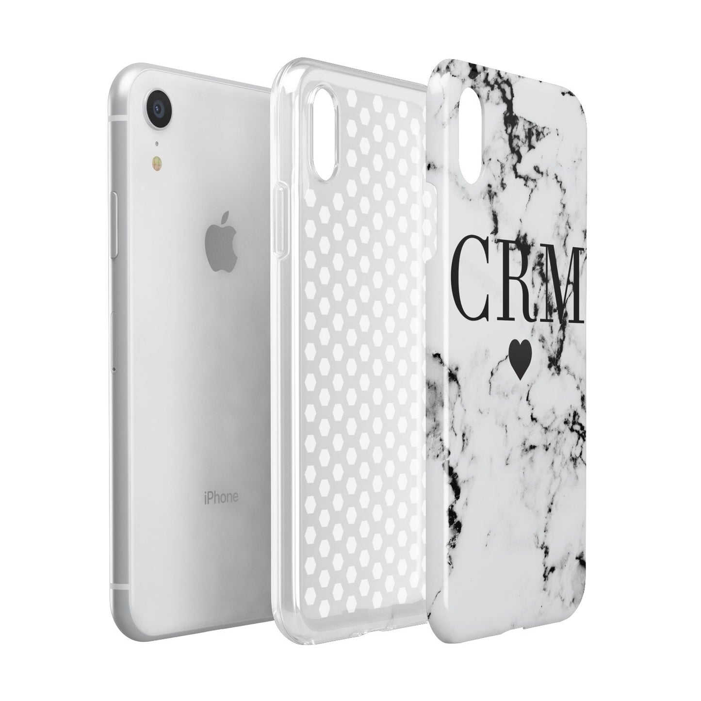 Marble Heart Personalised Initials Apple iPhone XR White 3D Tough Case Expanded view