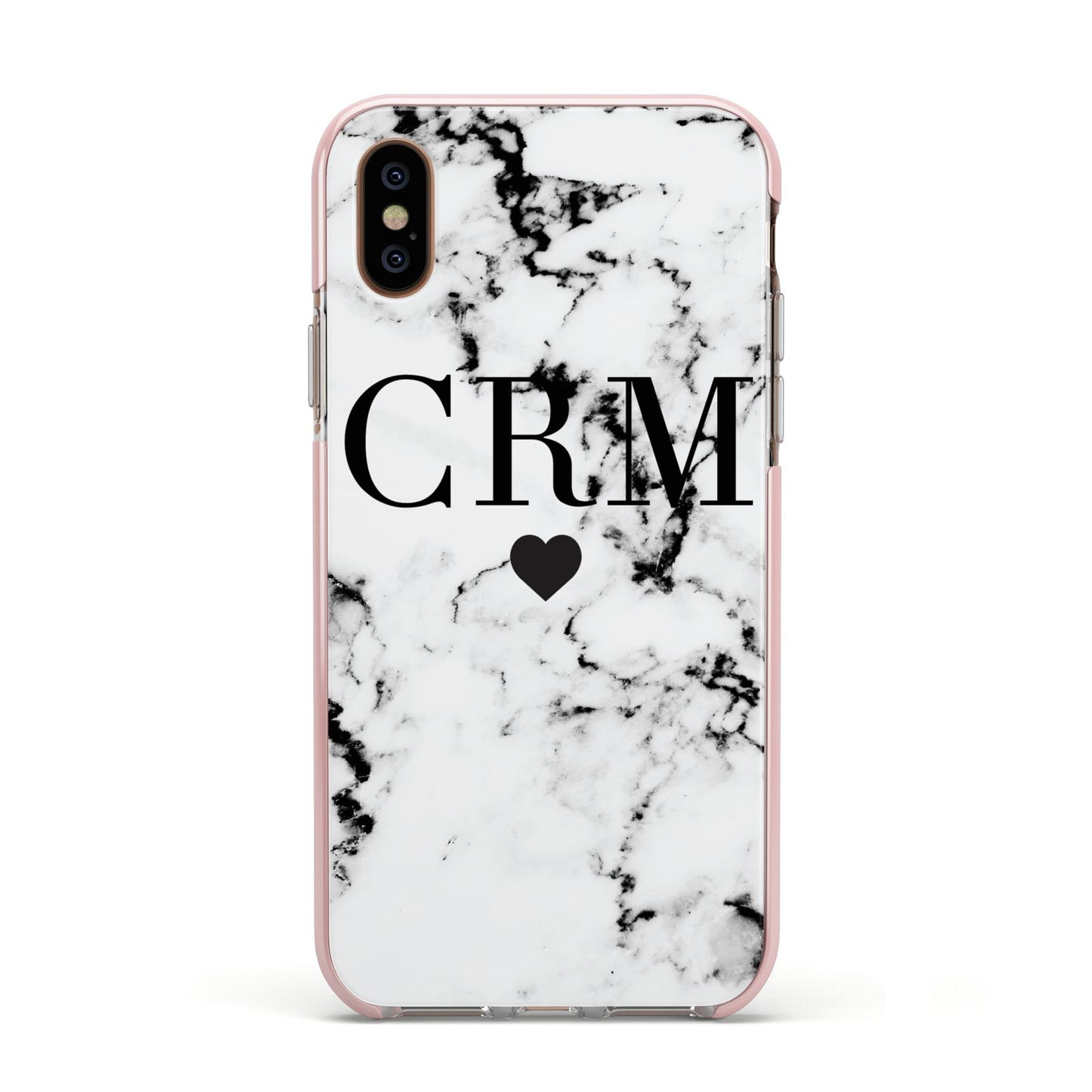 Marble Heart Personalised Initials Apple iPhone Xs Impact Case Pink Edge on Gold Phone