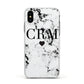 Marble Heart Personalised Initials Apple iPhone Xs Impact Case White Edge on Black Phone