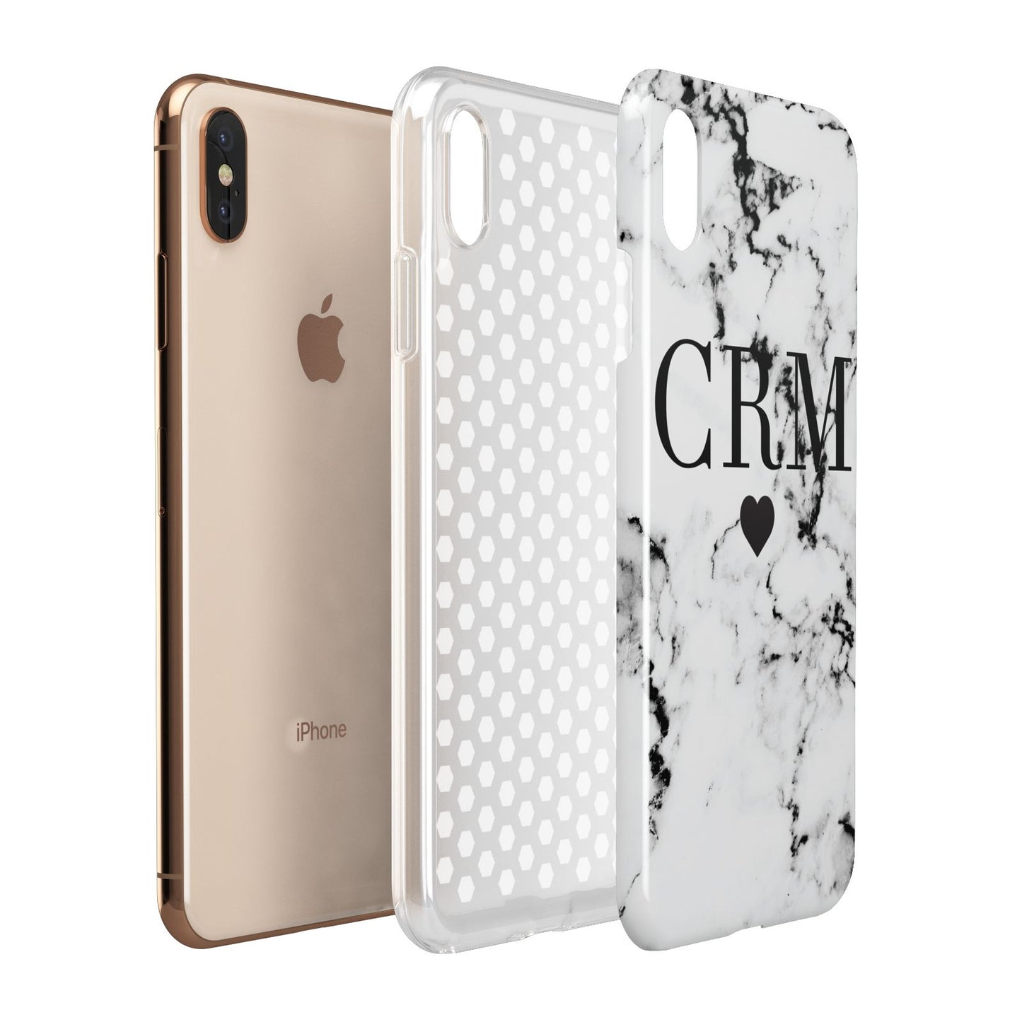 Marble Heart Personalised Initials Apple iPhone Xs Max 3D Tough Case Expanded View