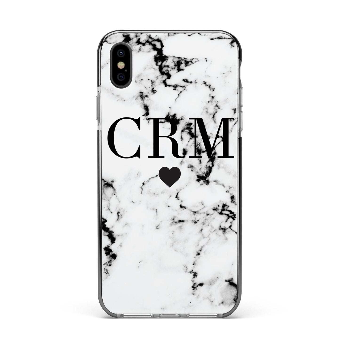 Marble Heart Personalised Initials Apple iPhone Xs Max Impact Case Black Edge on Black Phone
