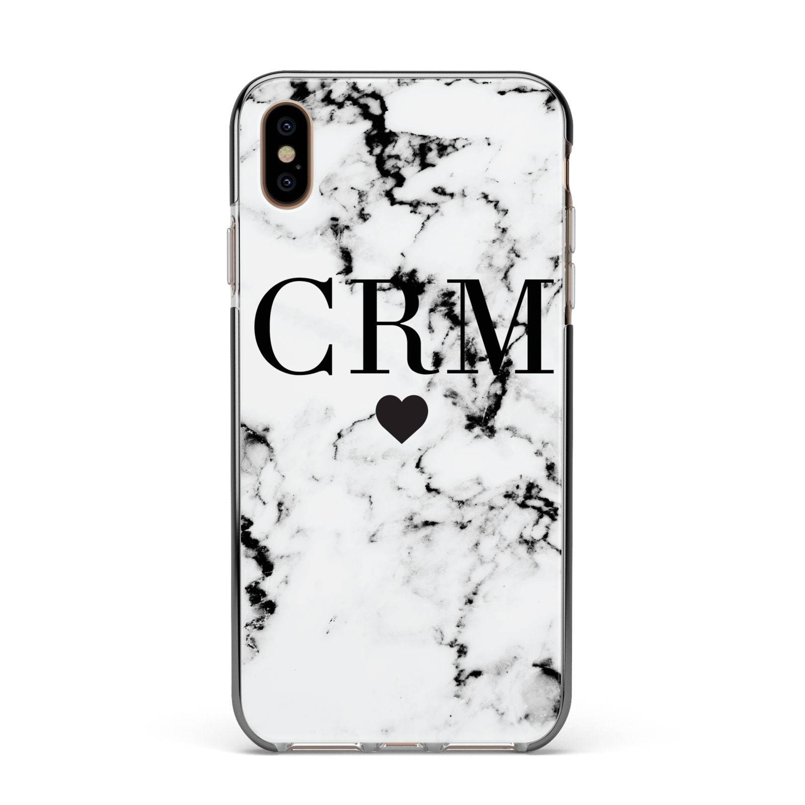 Marble Heart Personalised Initials Apple iPhone Xs Max Impact Case Black Edge on Gold Phone