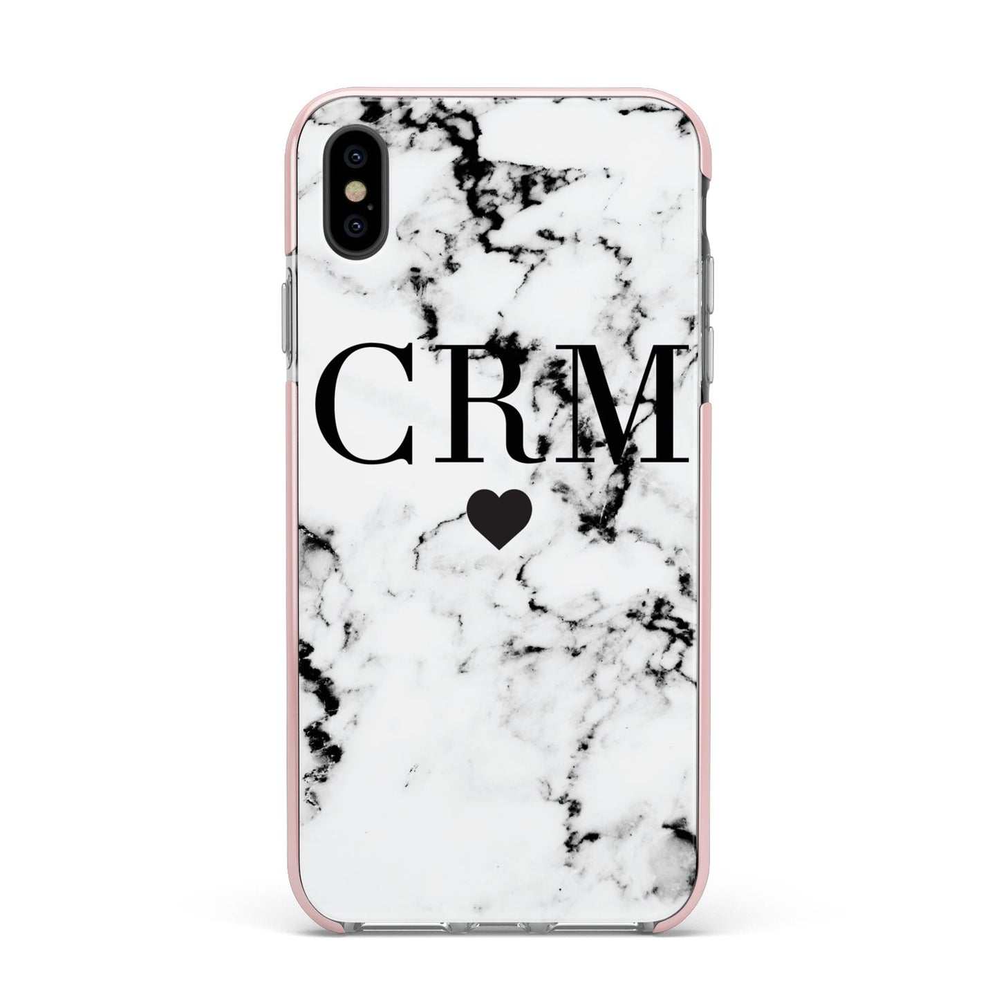 Marble Heart Personalised Initials Apple iPhone Xs Max Impact Case Pink Edge on Black Phone