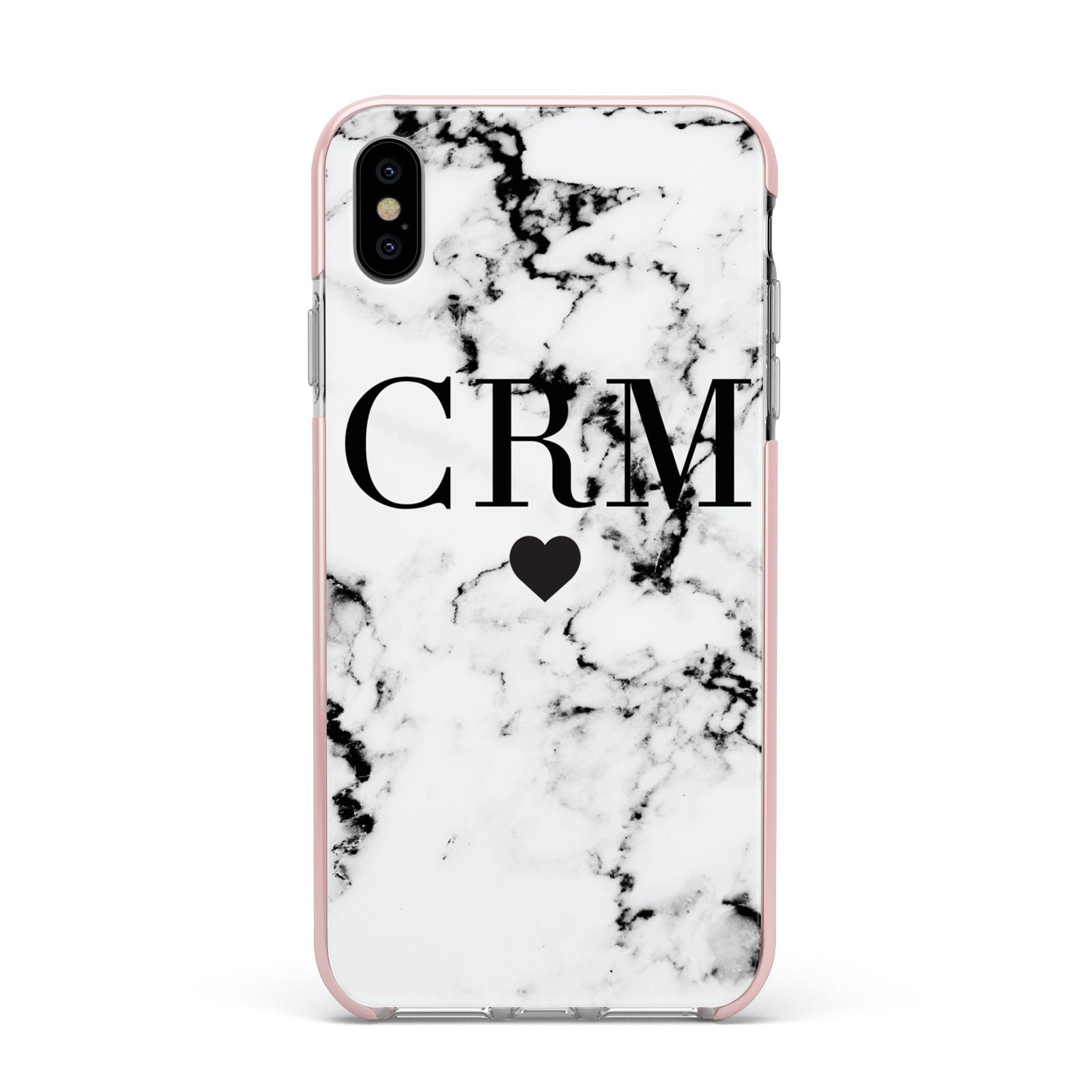 Marble Heart Personalised Initials Apple iPhone Xs Max Impact Case Pink Edge on Silver Phone