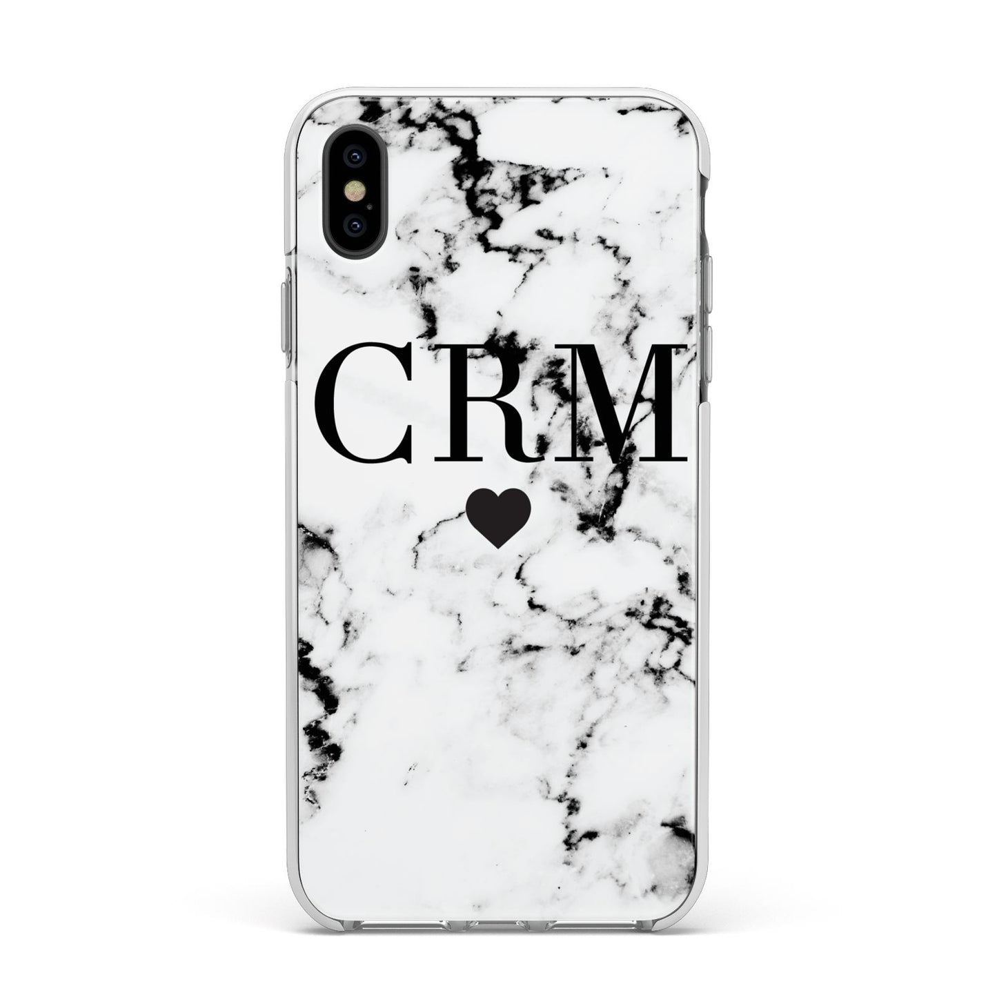 Marble Heart Personalised Initials Apple iPhone Xs Max Impact Case White Edge on Black Phone