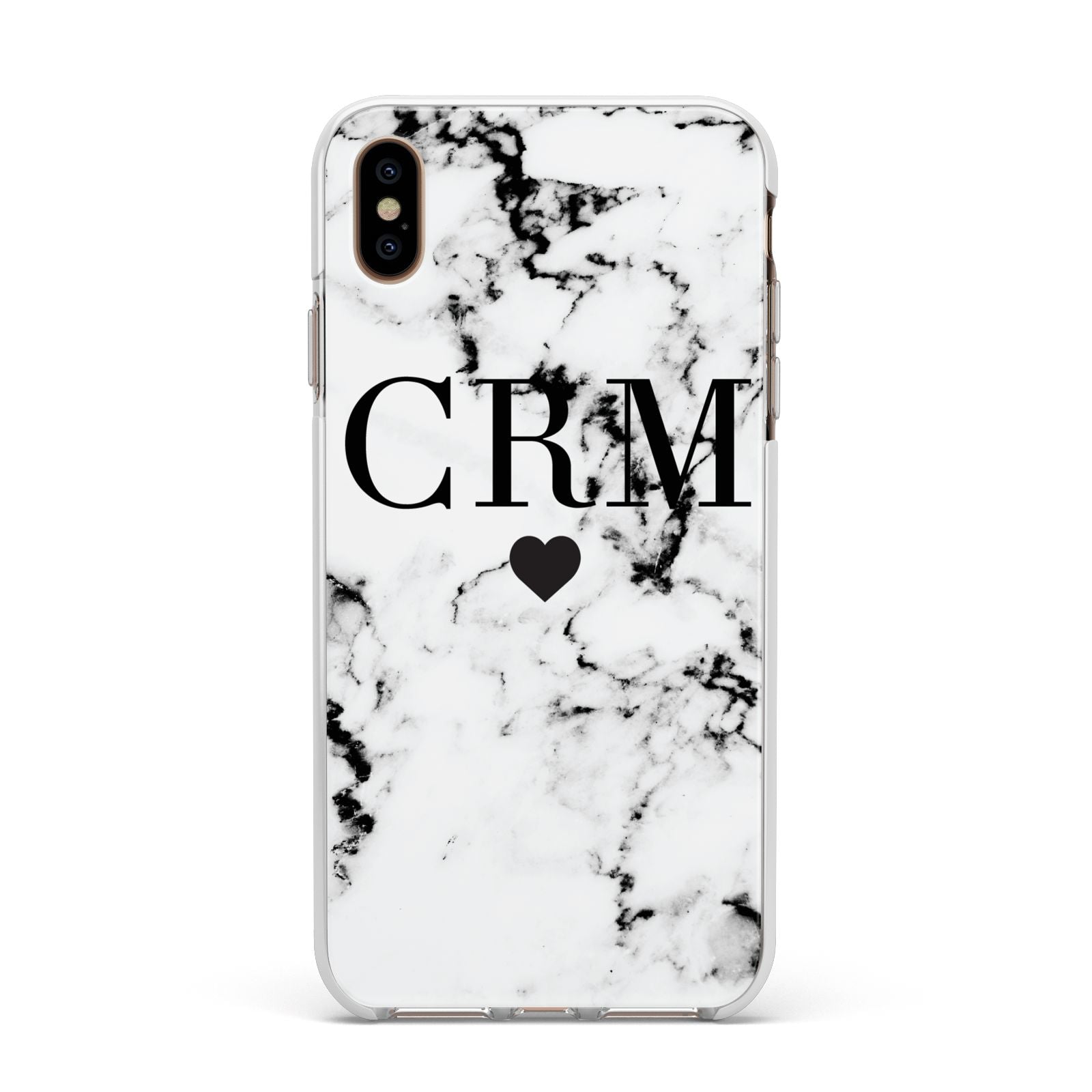 Marble Heart Personalised Initials Apple iPhone Xs Max Impact Case White Edge on Gold Phone