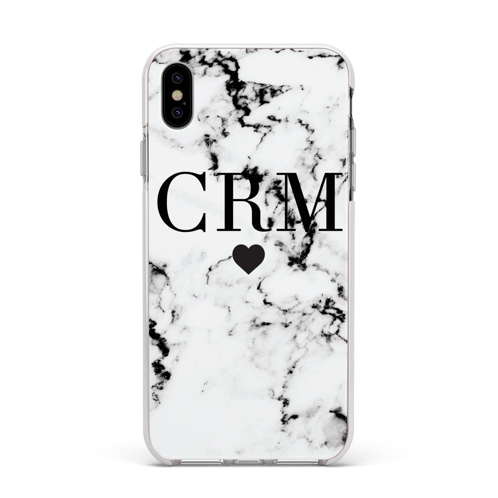 Marble Heart Personalised Initials Apple iPhone Xs Max Impact Case White Edge on Silver Phone