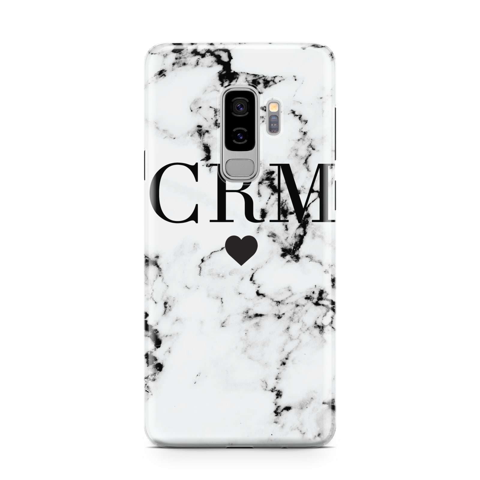 Marble Heart Personalised Initials Samsung Galaxy S9 Plus Case on Silver phone