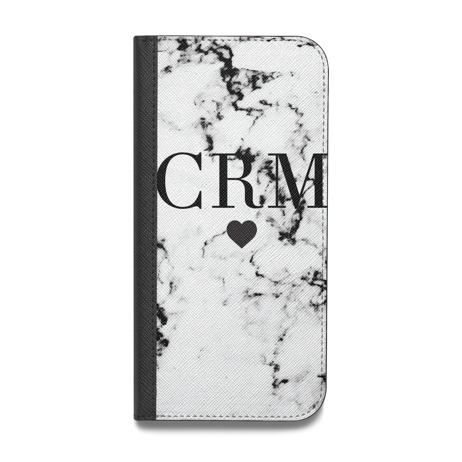 Marble Heart Personalised Initials Vegan Leather Flip iPhone Case