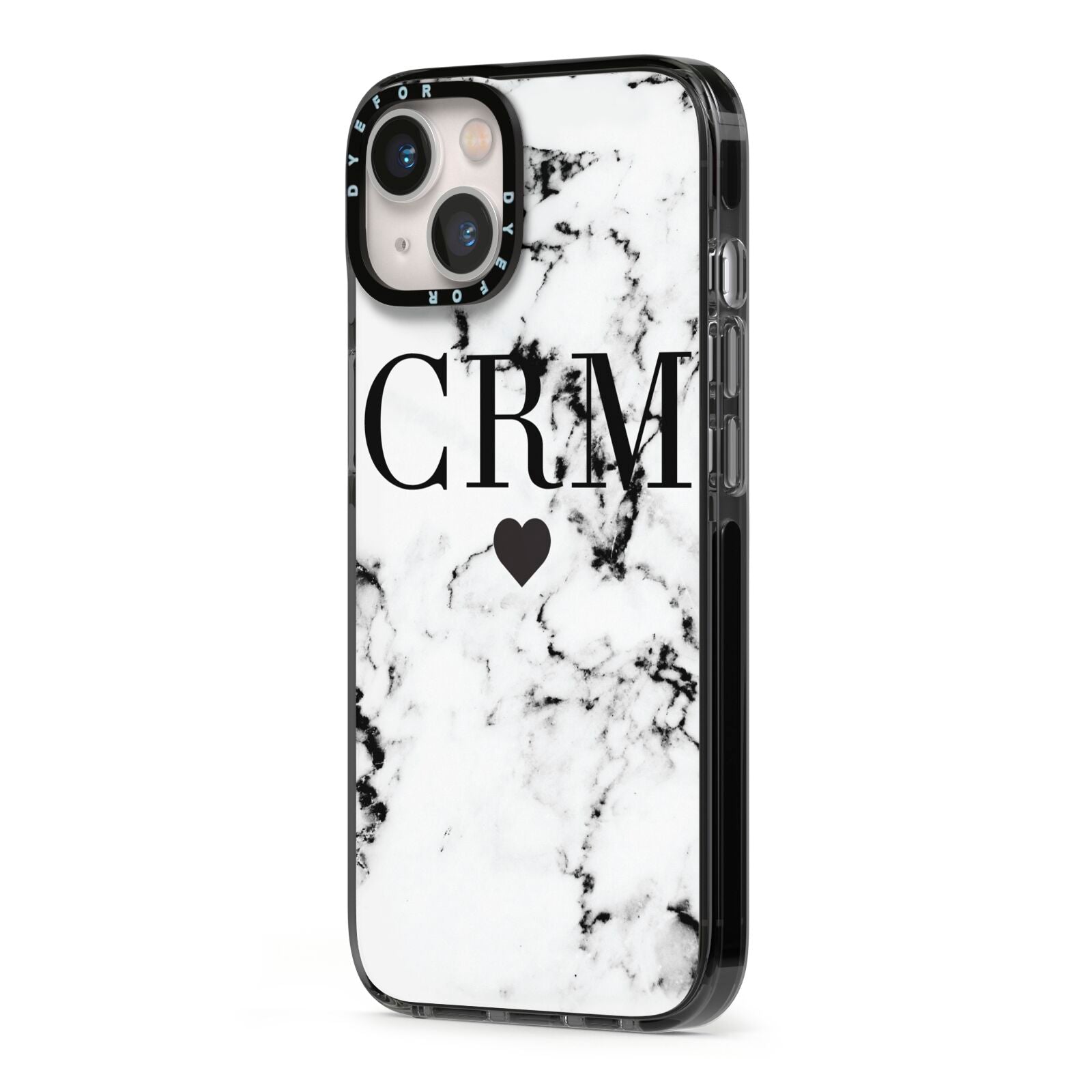 Marble Heart Personalised Initials iPhone 13 Black Impact Case Side Angle on Silver phone