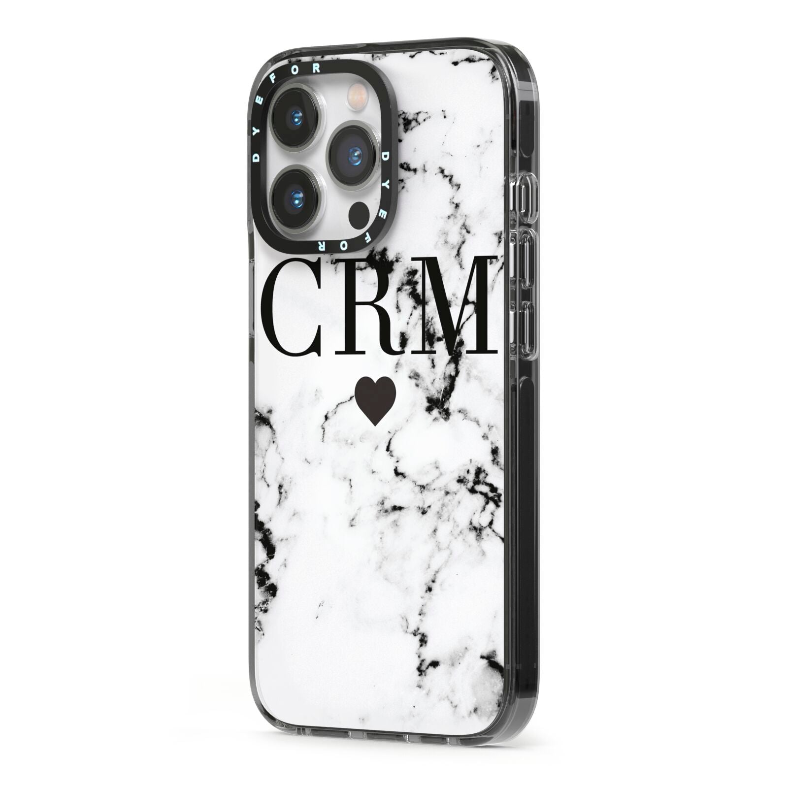 Marble Heart Personalised Initials iPhone 13 Pro Black Impact Case Side Angle on Silver phone