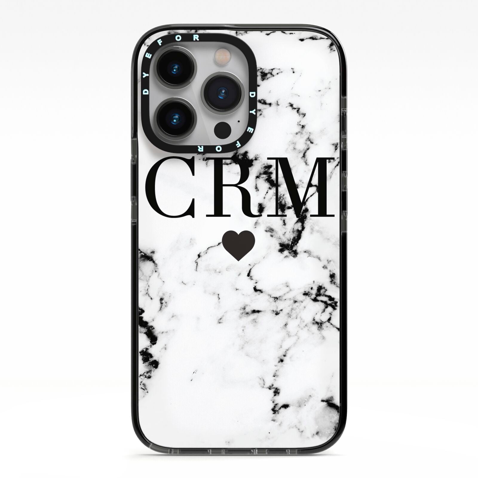 Marble Heart Personalised Initials iPhone 13 Pro Black Impact Case on Silver phone