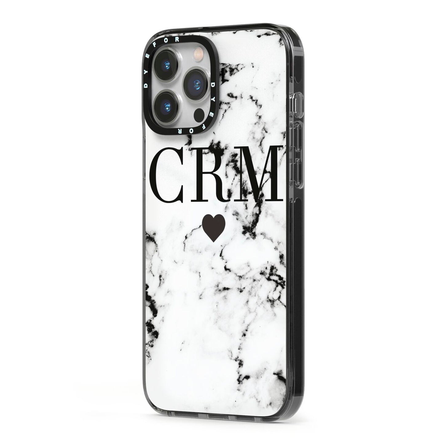 Marble Heart Personalised Initials iPhone 13 Pro Max Black Impact Case Side Angle on Silver phone
