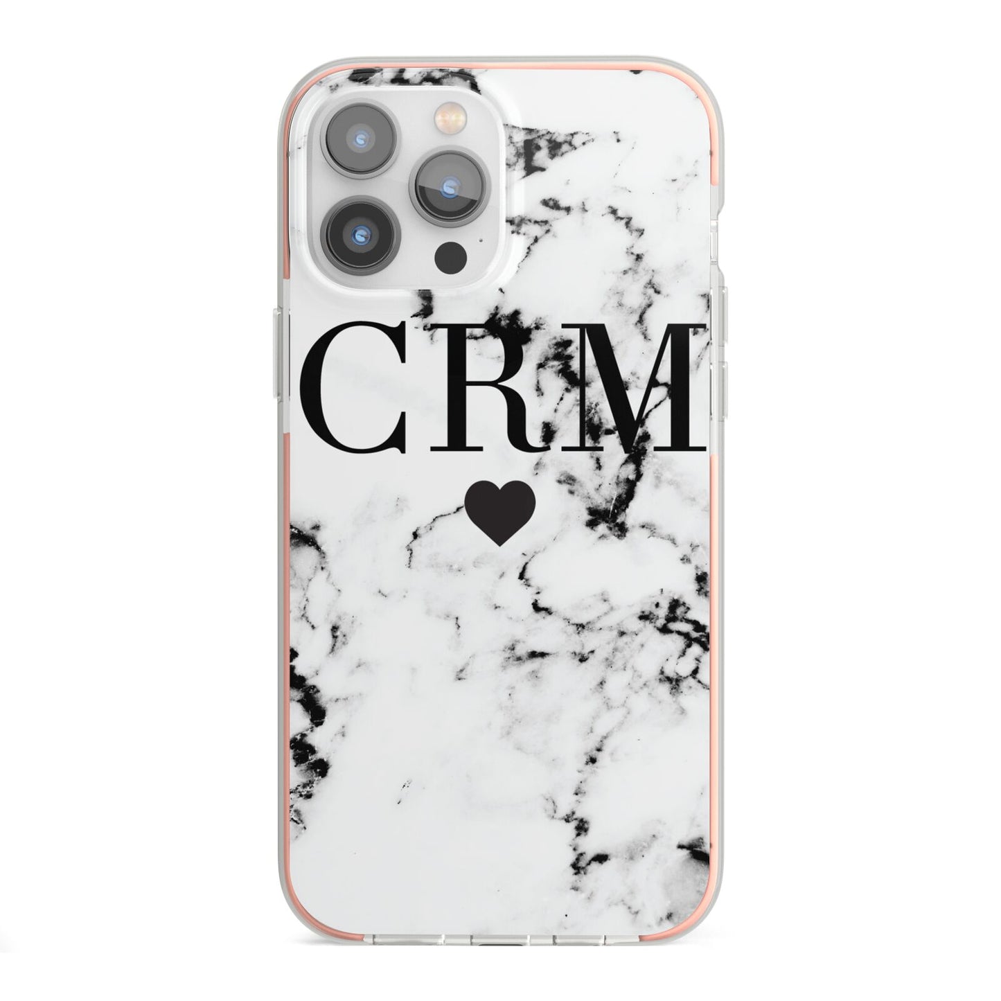 Marble Heart Personalised Initials iPhone 13 Pro Max TPU Impact Case with Pink Edges