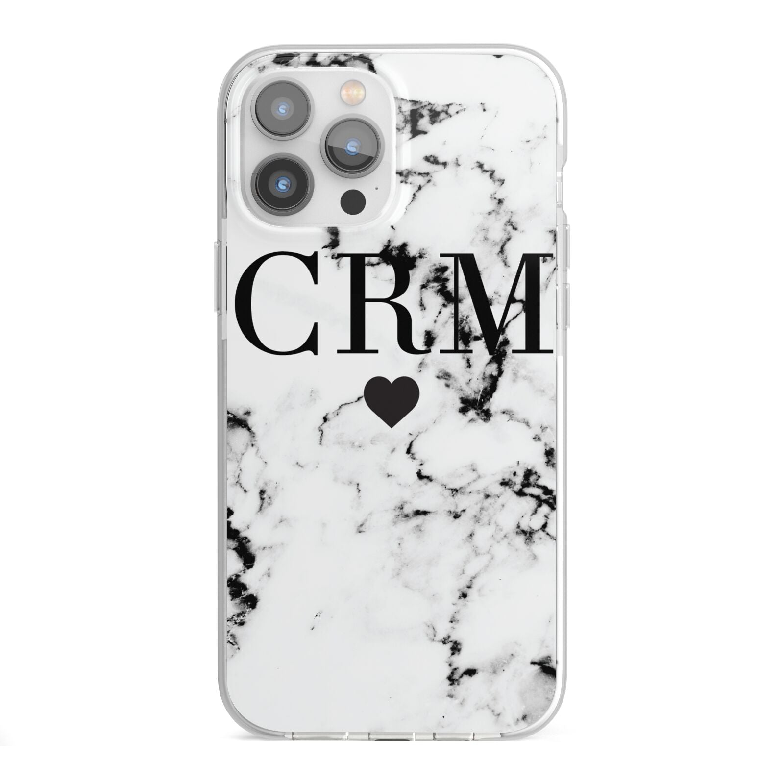 Marble Heart Personalised Initials iPhone 13 Pro Max TPU Impact Case with White Edges