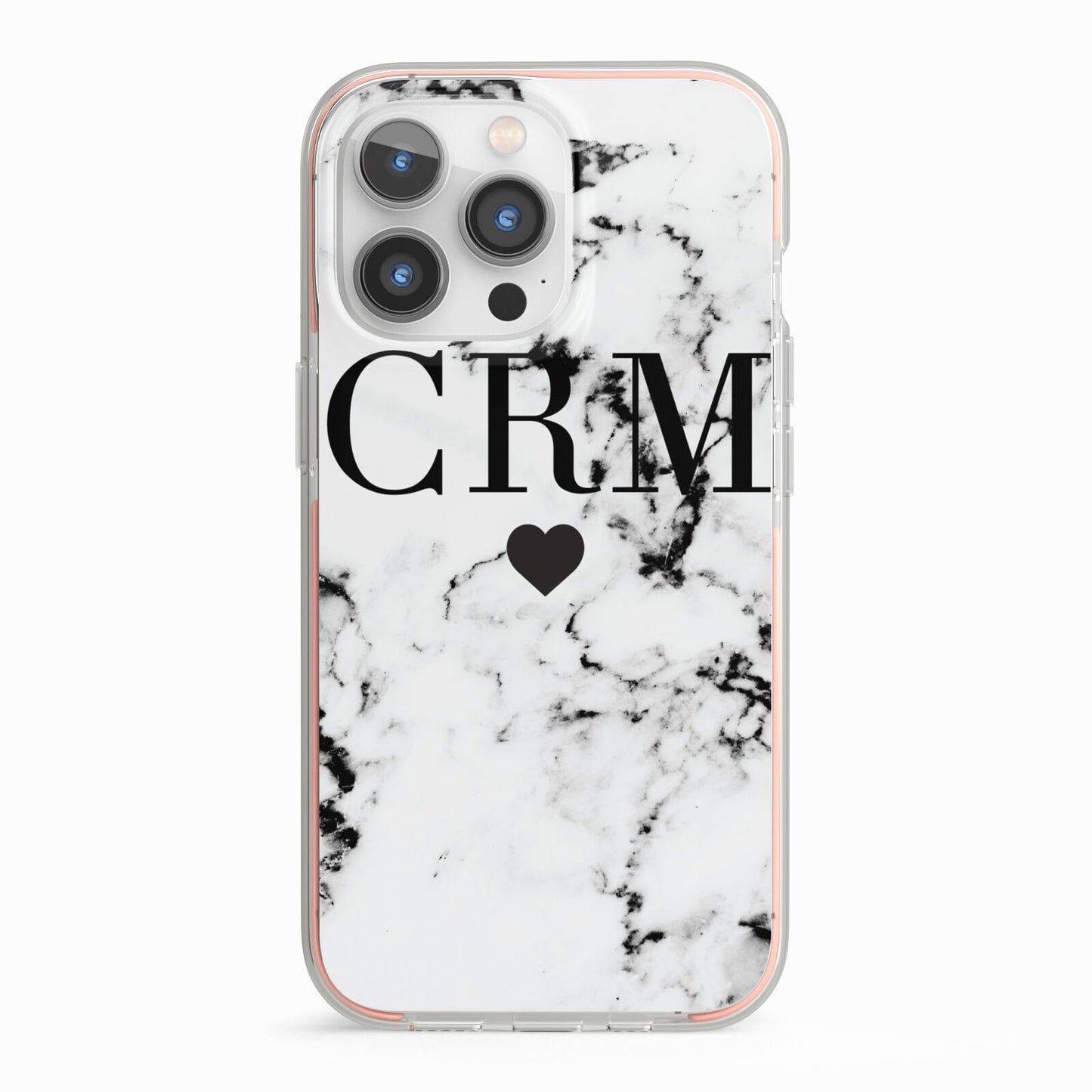 Marble Heart Personalised Initials iPhone 13 Pro TPU Impact Case with Pink Edges