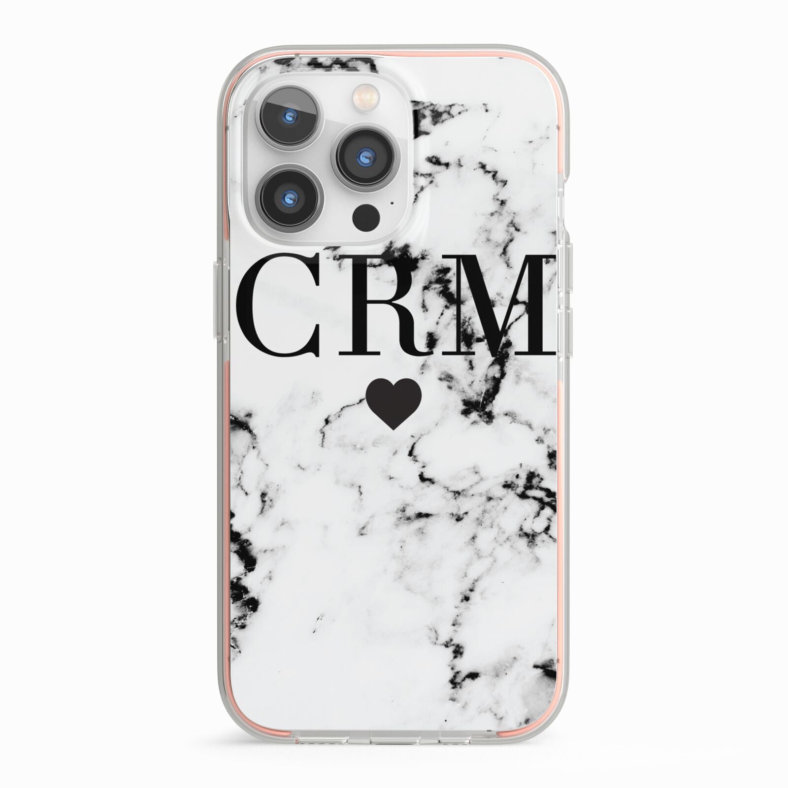 Marble Heart Personalised Initials iPhone 13 Pro TPU Impact Case with Pink Edges