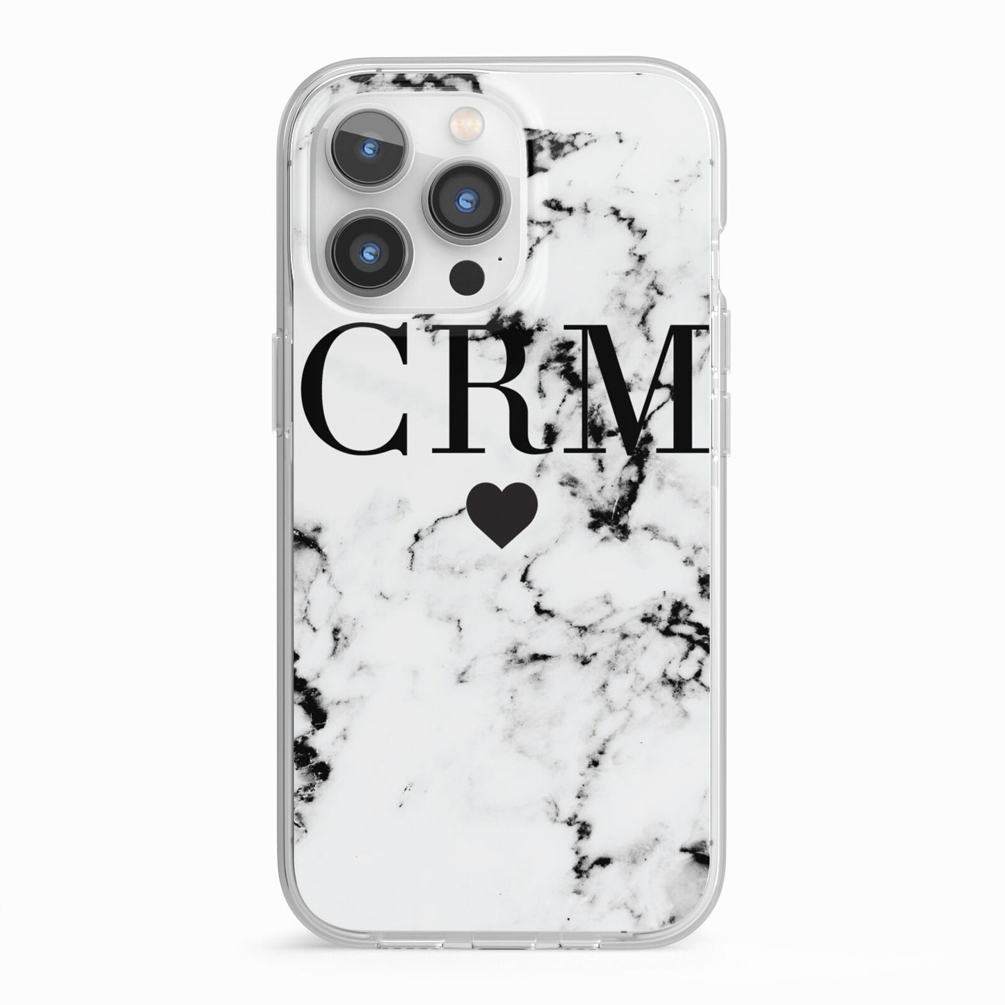 Marble Heart Personalised Initials iPhone 13 Pro TPU Impact Case with White Edges