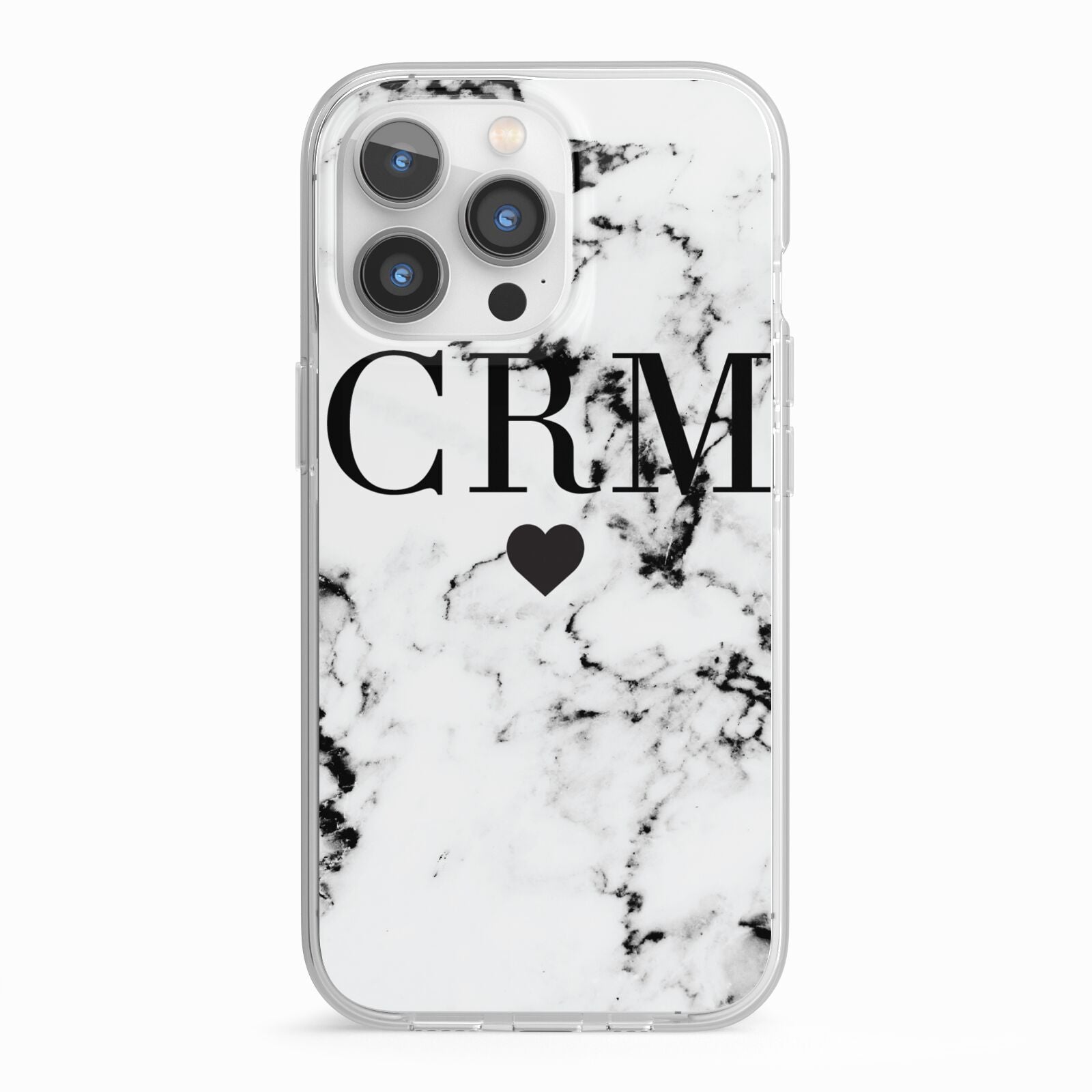 Marble Heart Personalised Initials iPhone 13 Pro TPU Impact Case with White Edges