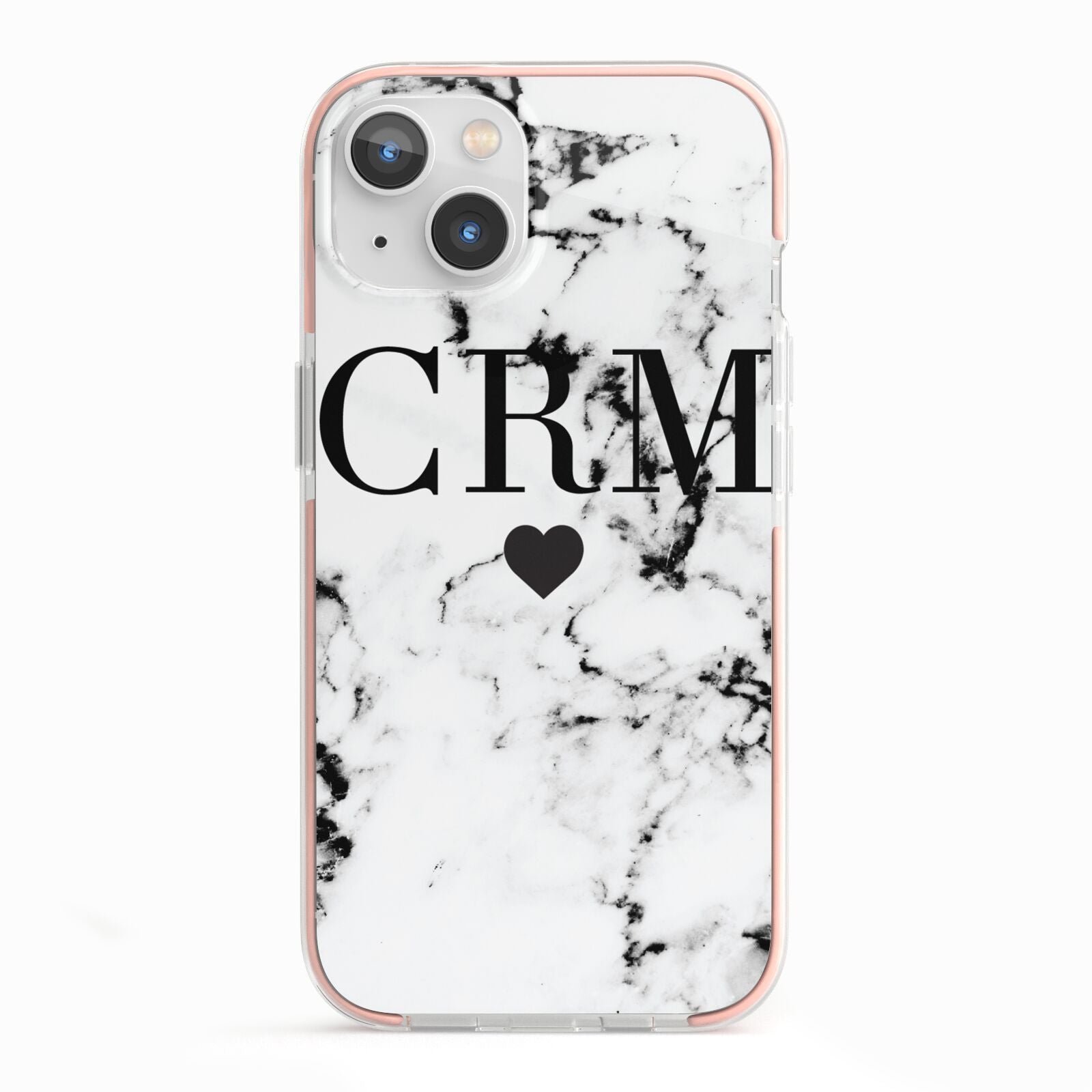 Marble Heart Personalised Initials iPhone 13 TPU Impact Case with Pink Edges