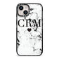 Marble Heart Personalised Initials iPhone 14 Black Impact Case on Silver phone