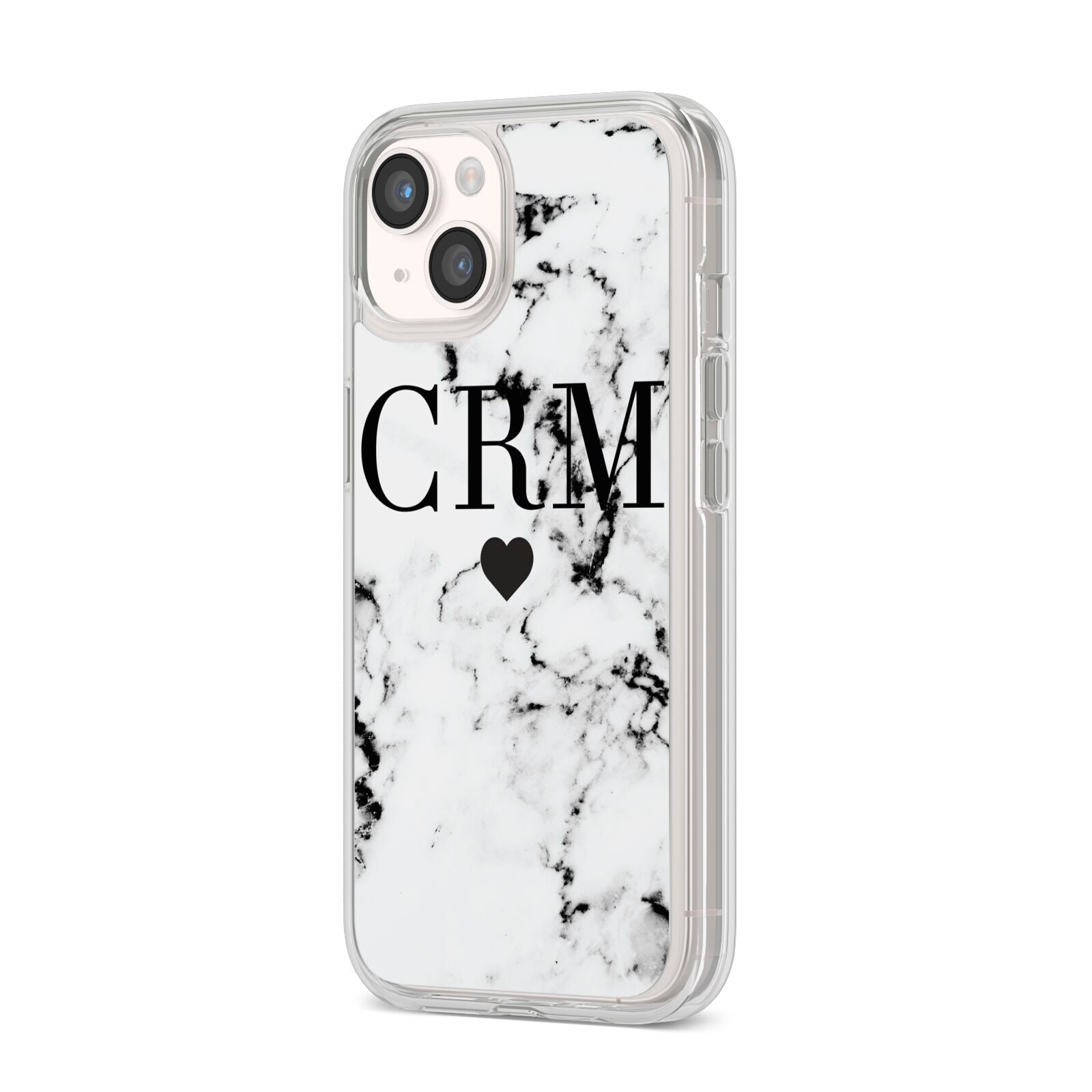 Marble Heart Personalised Initials iPhone 14 Clear Tough Case Starlight Angled Image