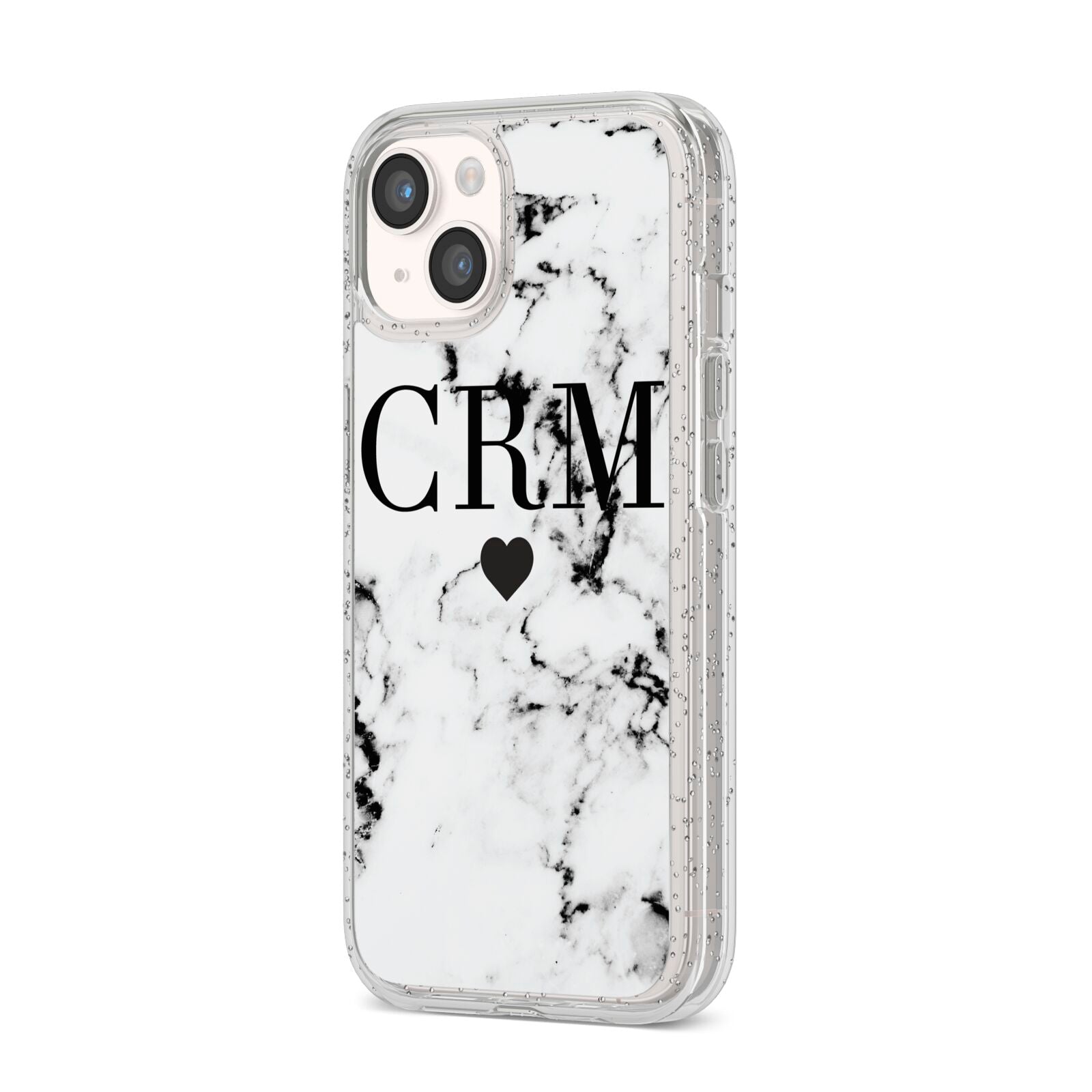 Marble Heart Personalised Initials iPhone 14 Glitter Tough Case Starlight Angled Image