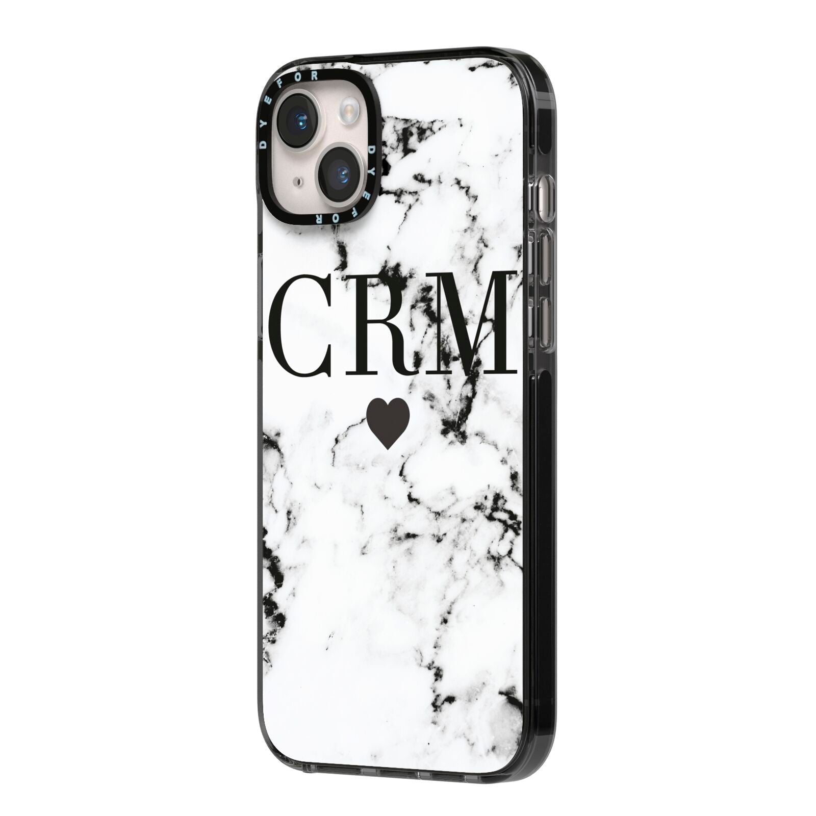 Marble Heart Personalised Initials iPhone 14 Plus Black Impact Case Side Angle on Silver phone