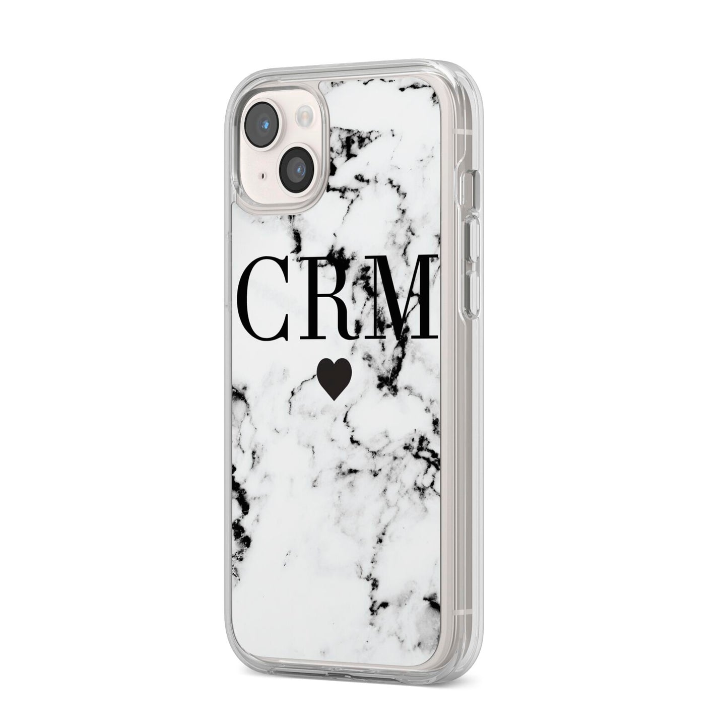 Marble Heart Personalised Initials iPhone 14 Plus Clear Tough Case Starlight Angled Image