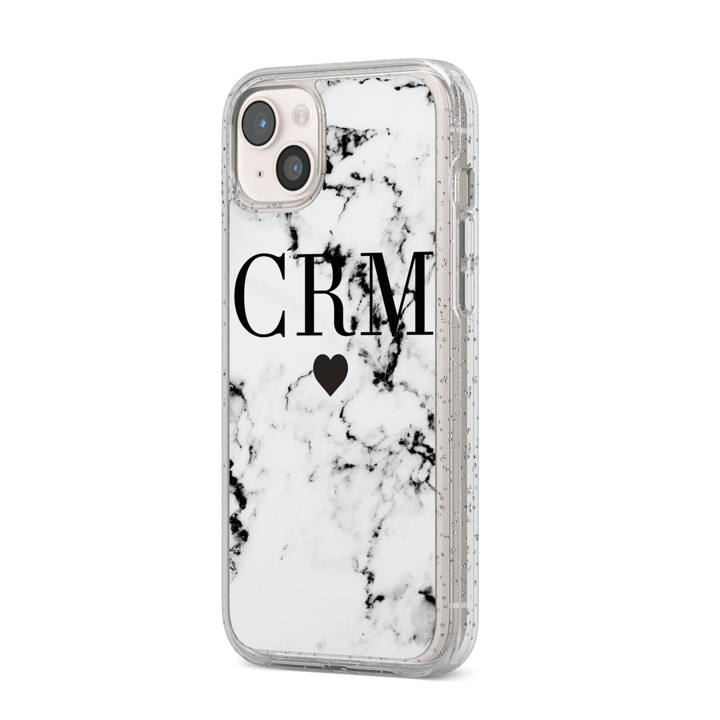 Marble Heart Personalised Initials iPhone 14 Plus Glitter Tough Case Starlight Angled Image