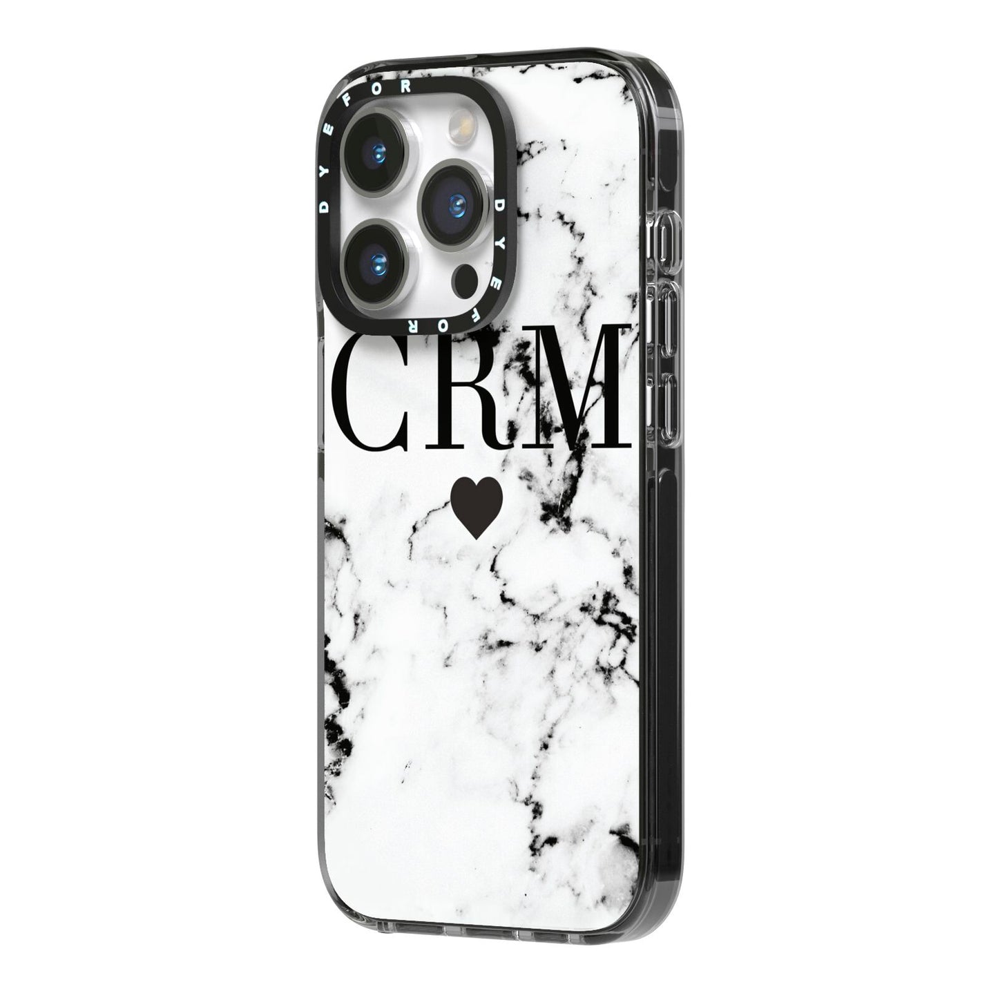 Marble Heart Personalised Initials iPhone 14 Pro Black Impact Case Side Angle on Silver phone