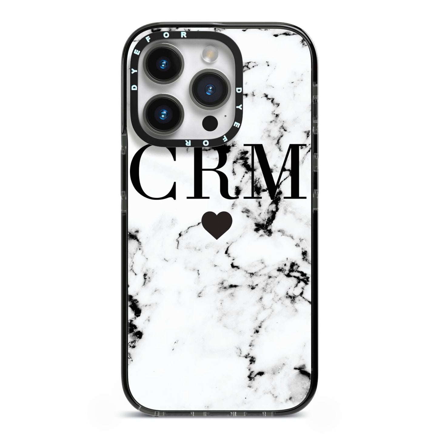 Marble Heart Personalised Initials iPhone 14 Pro Black Impact Case on Silver phone