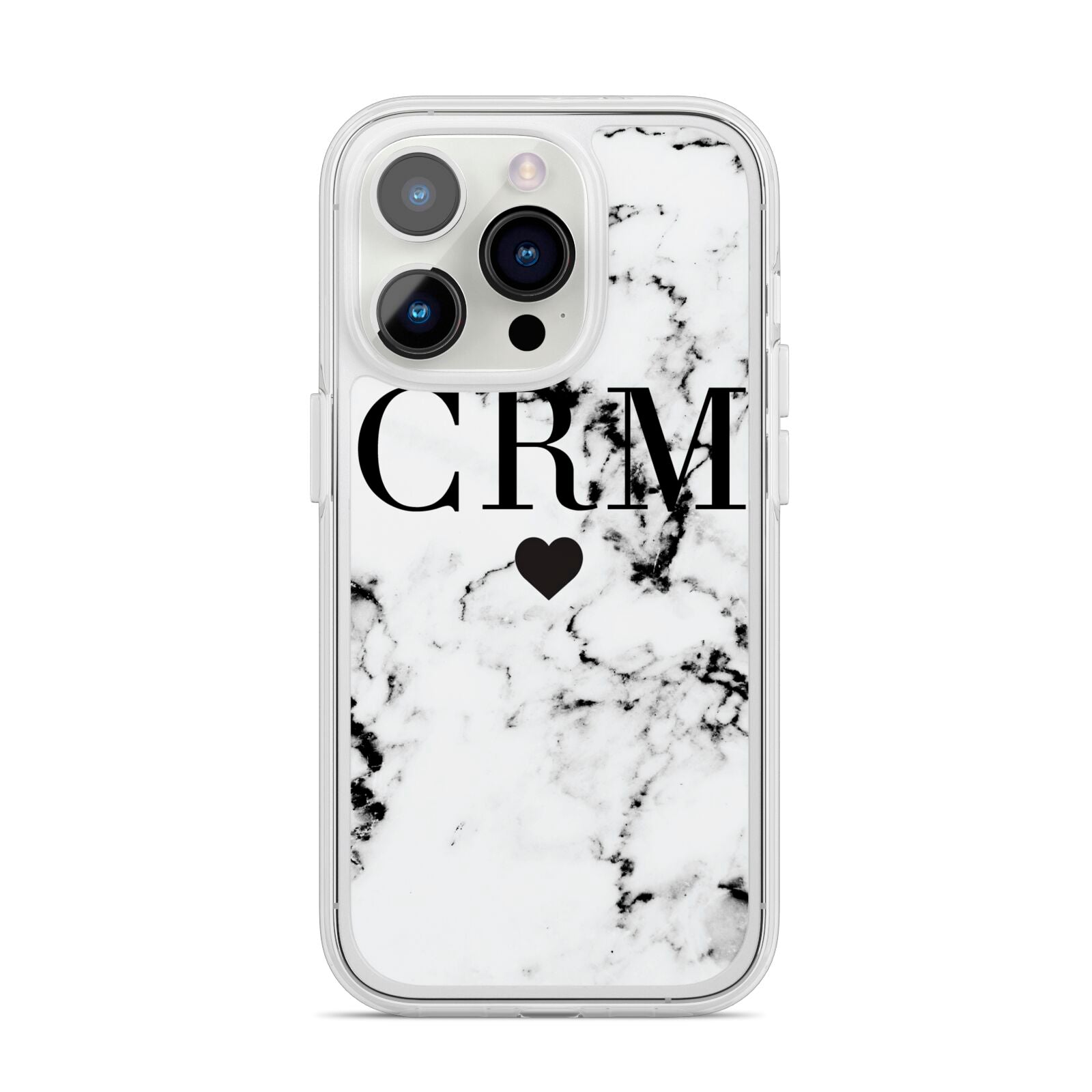 Marble Heart Personalised Initials iPhone 14 Pro Clear Tough Case Silver