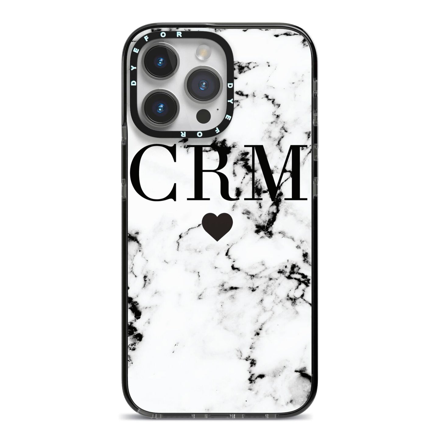 Marble Heart Personalised Initials iPhone 14 Pro Max Black Impact Case on Silver phone
