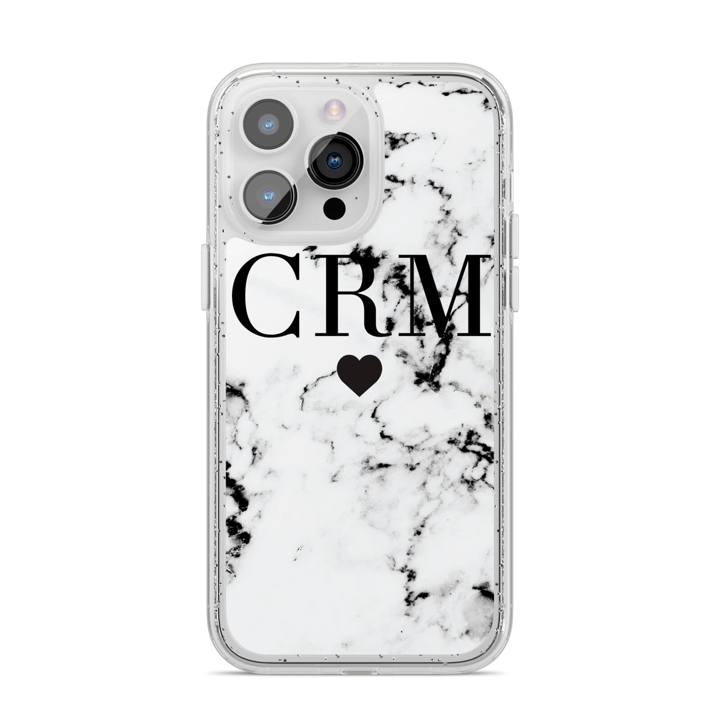 Marble Heart Personalised Initials iPhone 14 Pro Max Glitter Tough Case Silver
