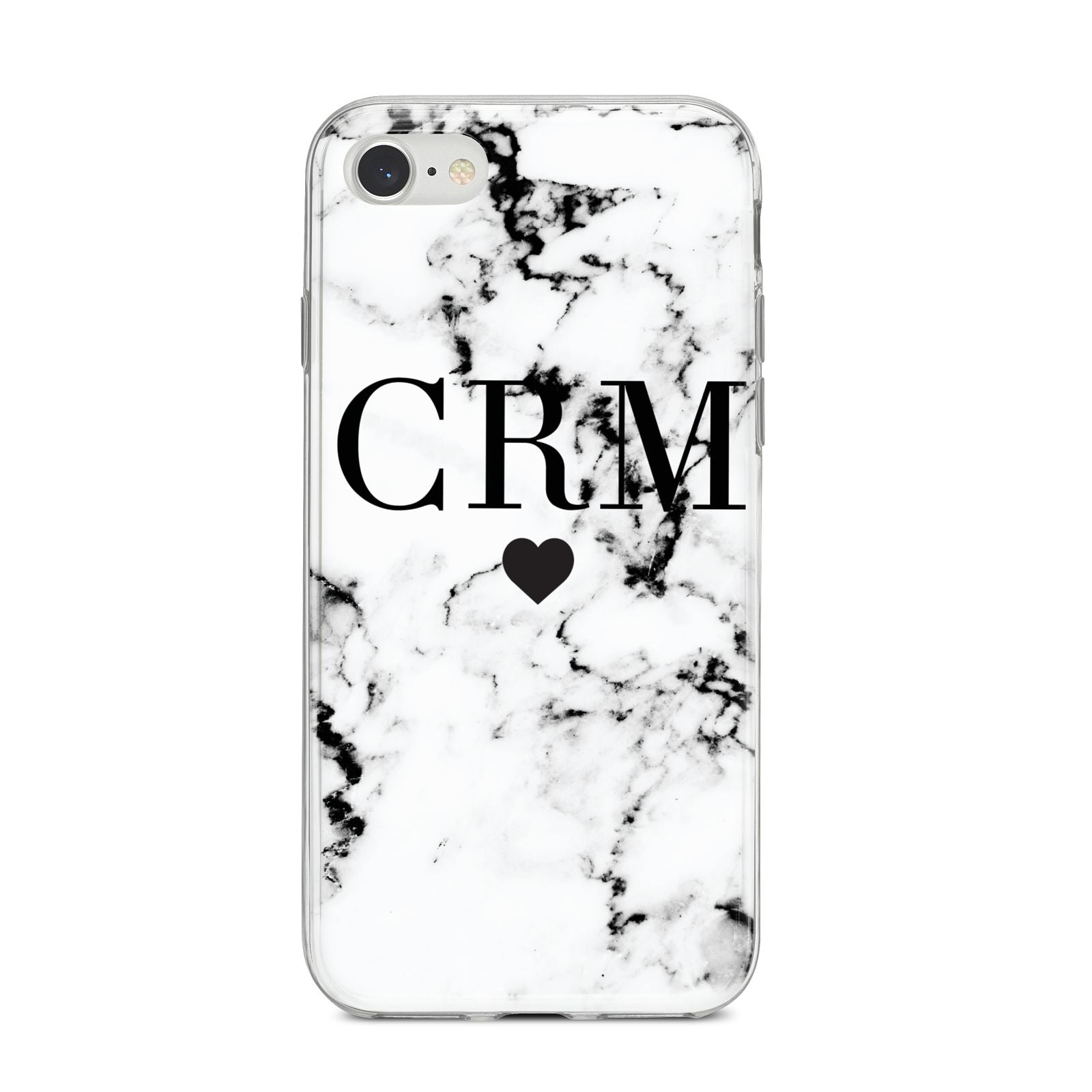 Marble Heart Personalised Initials iPhone 8 Bumper Case on Silver iPhone