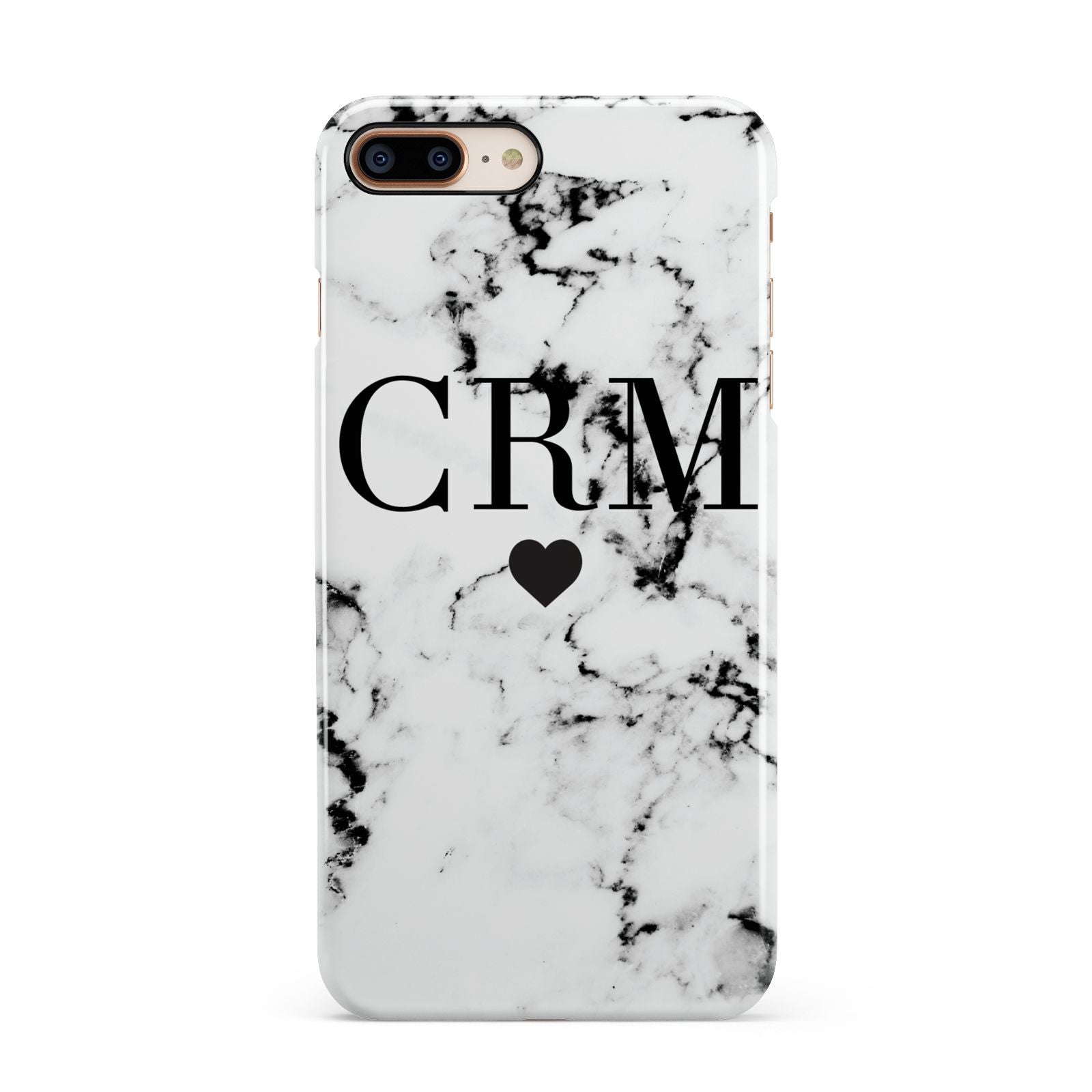 Marble Heart Personalised Initials iPhone 8 Plus 3D Snap Case on Gold Phone