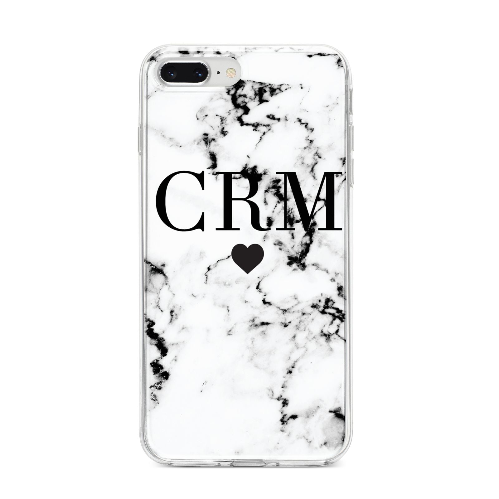 Marble Heart Personalised Initials iPhone 8 Plus Bumper Case on Silver iPhone