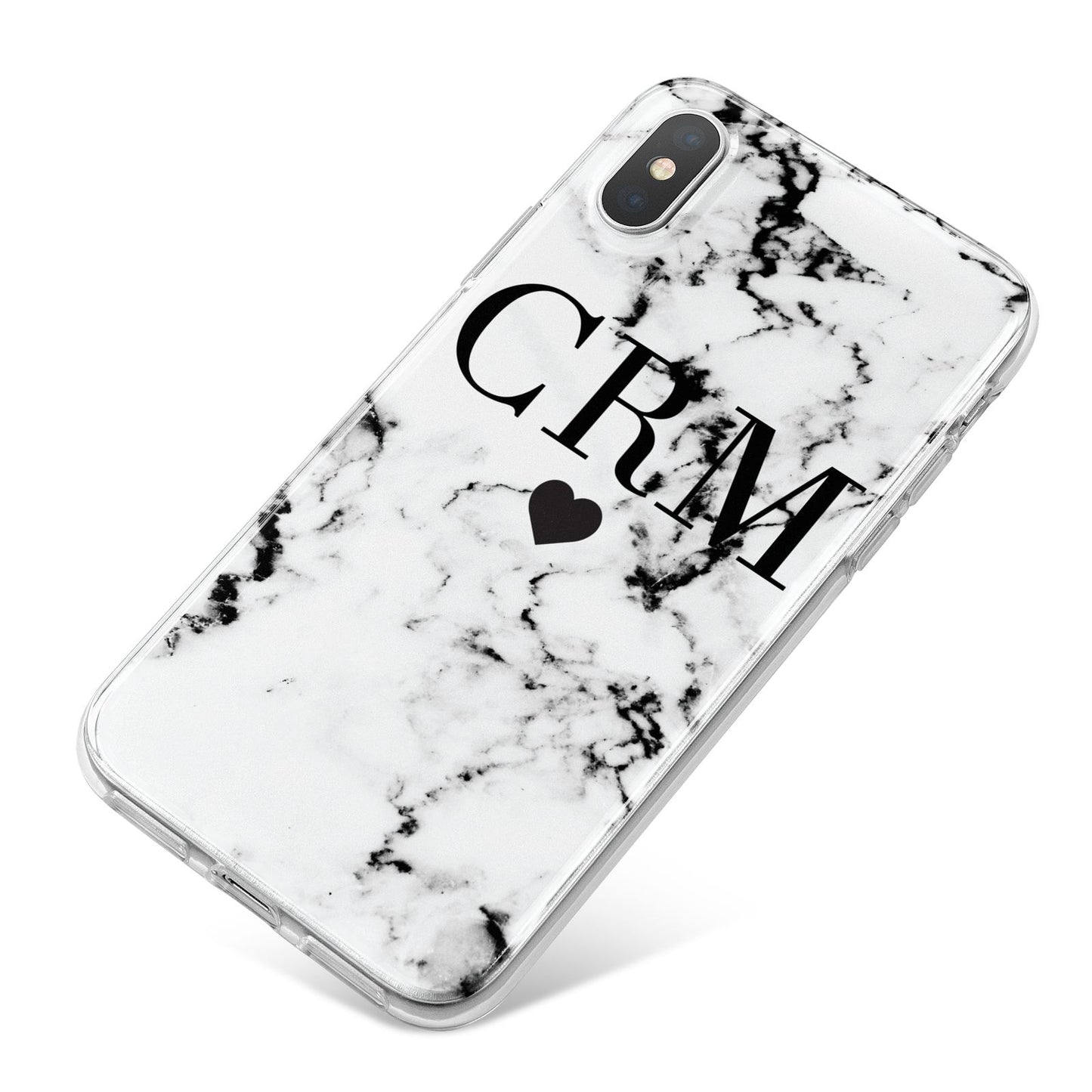 Marble Heart Personalised Initials iPhone X Bumper Case on Silver iPhone