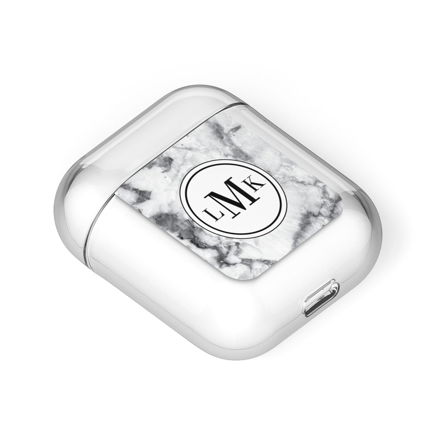 Marble Initials Circle Personalised AirPods Case Laid Flat
