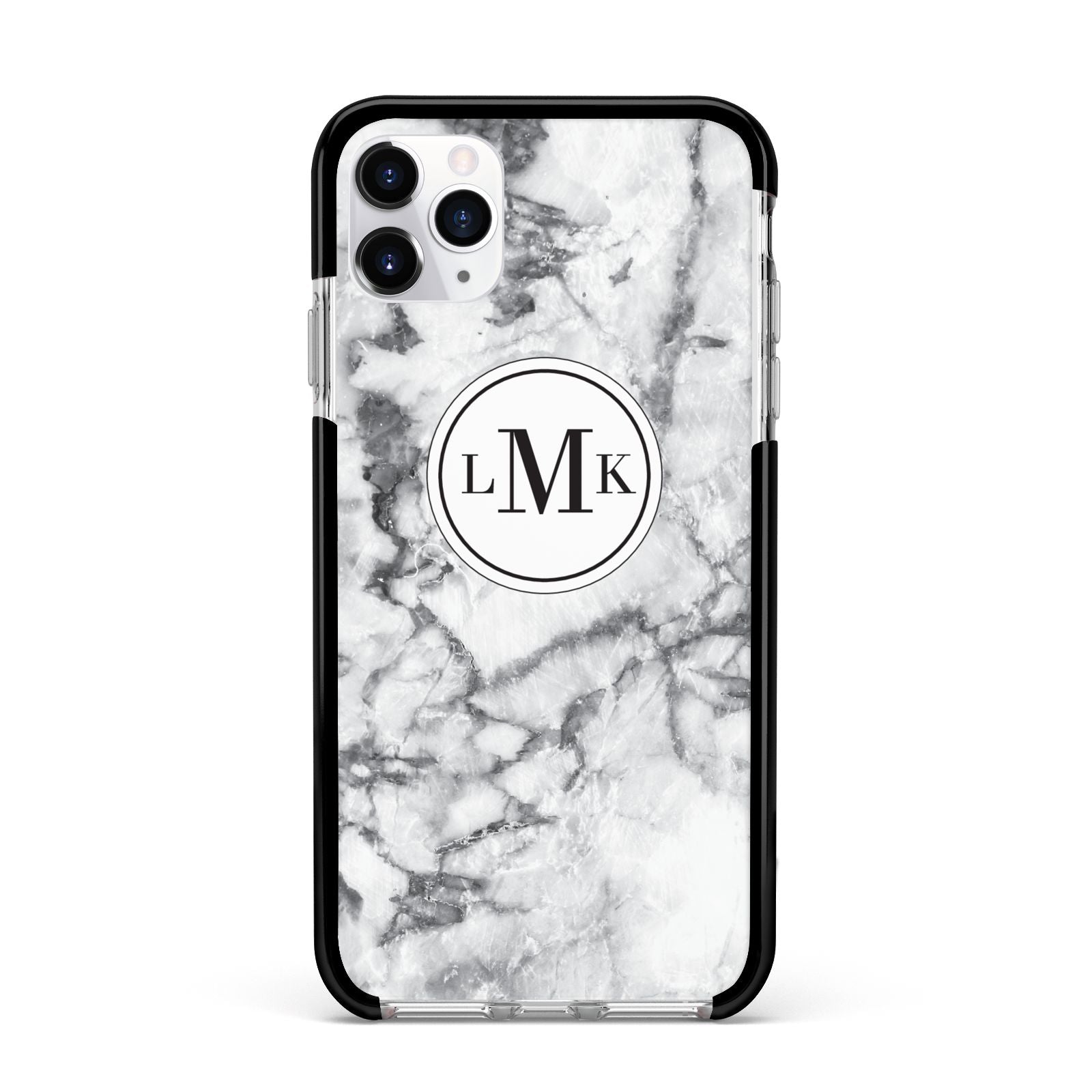 Marble Initials Circle Personalised Apple iPhone 11 Pro Max in Silver with Black Impact Case