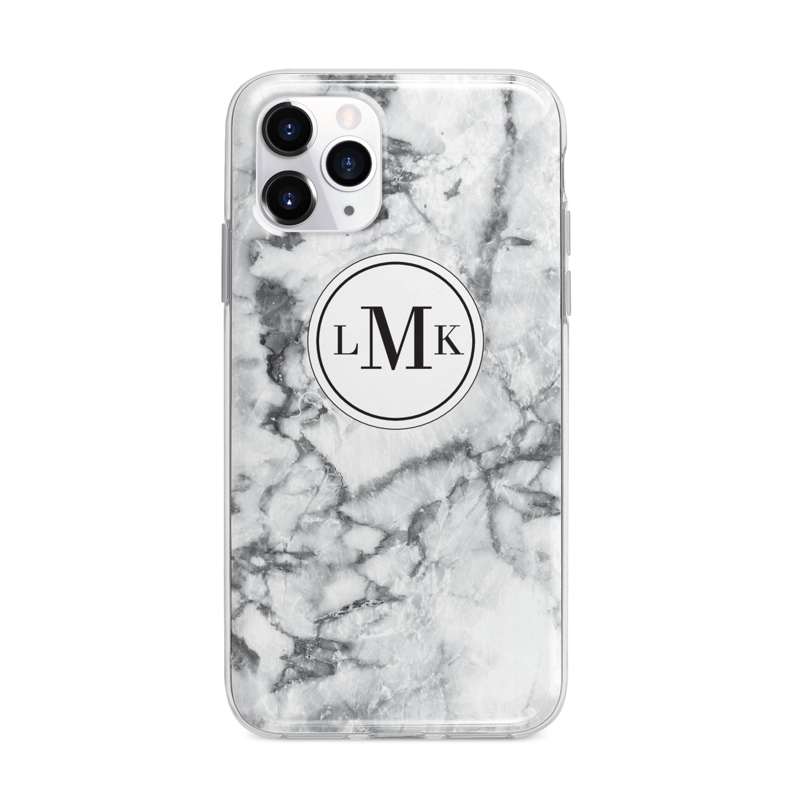 Marble Initials Circle Personalised Apple iPhone 11 Pro Max in Silver with Bumper Case