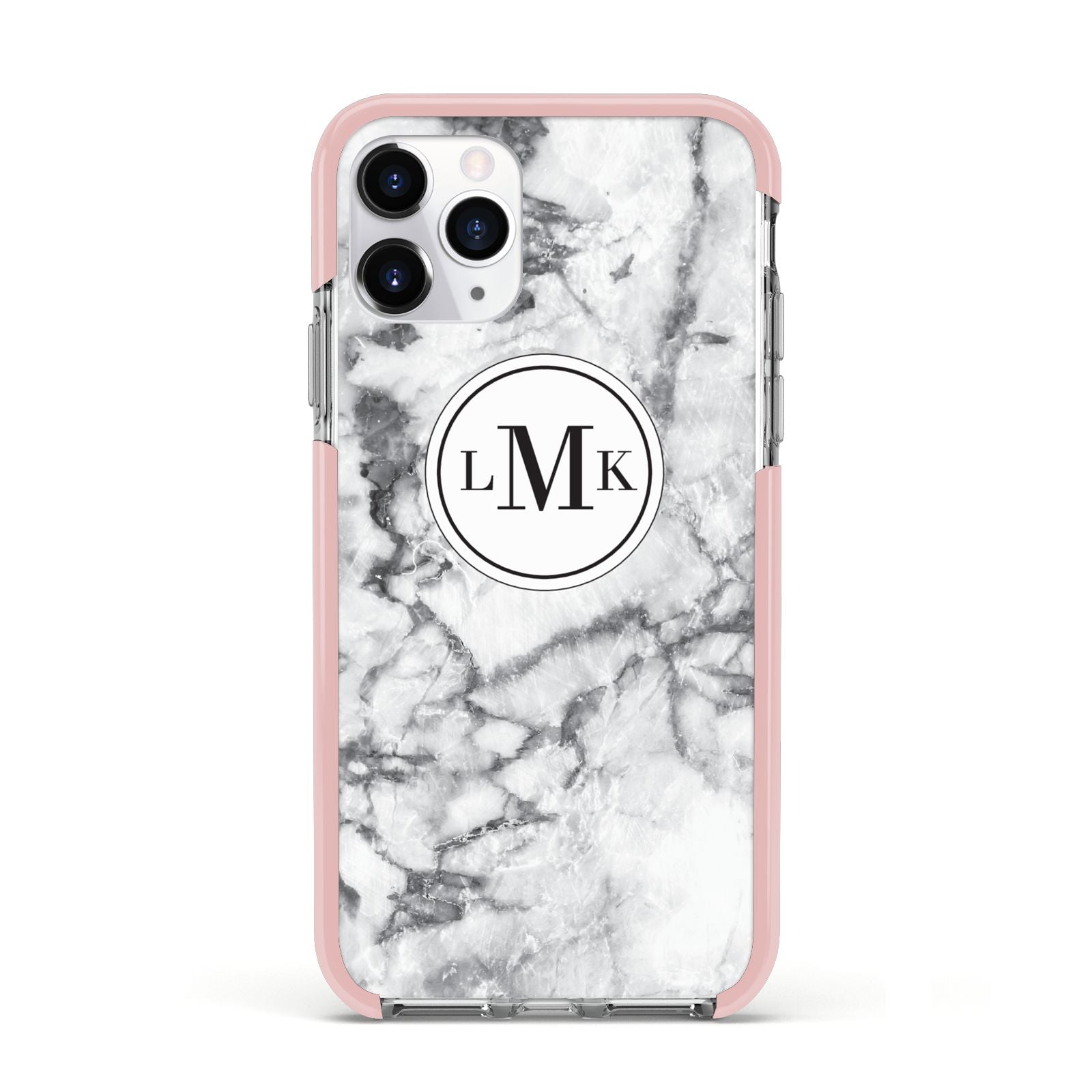 Marble Initials Circle Personalised Apple iPhone 11 Pro in Silver with Pink Impact Case