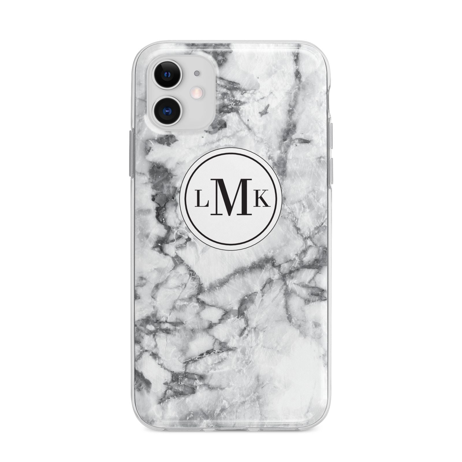 Marble Initials Circle Personalised Apple iPhone 11 in White with Bumper Case