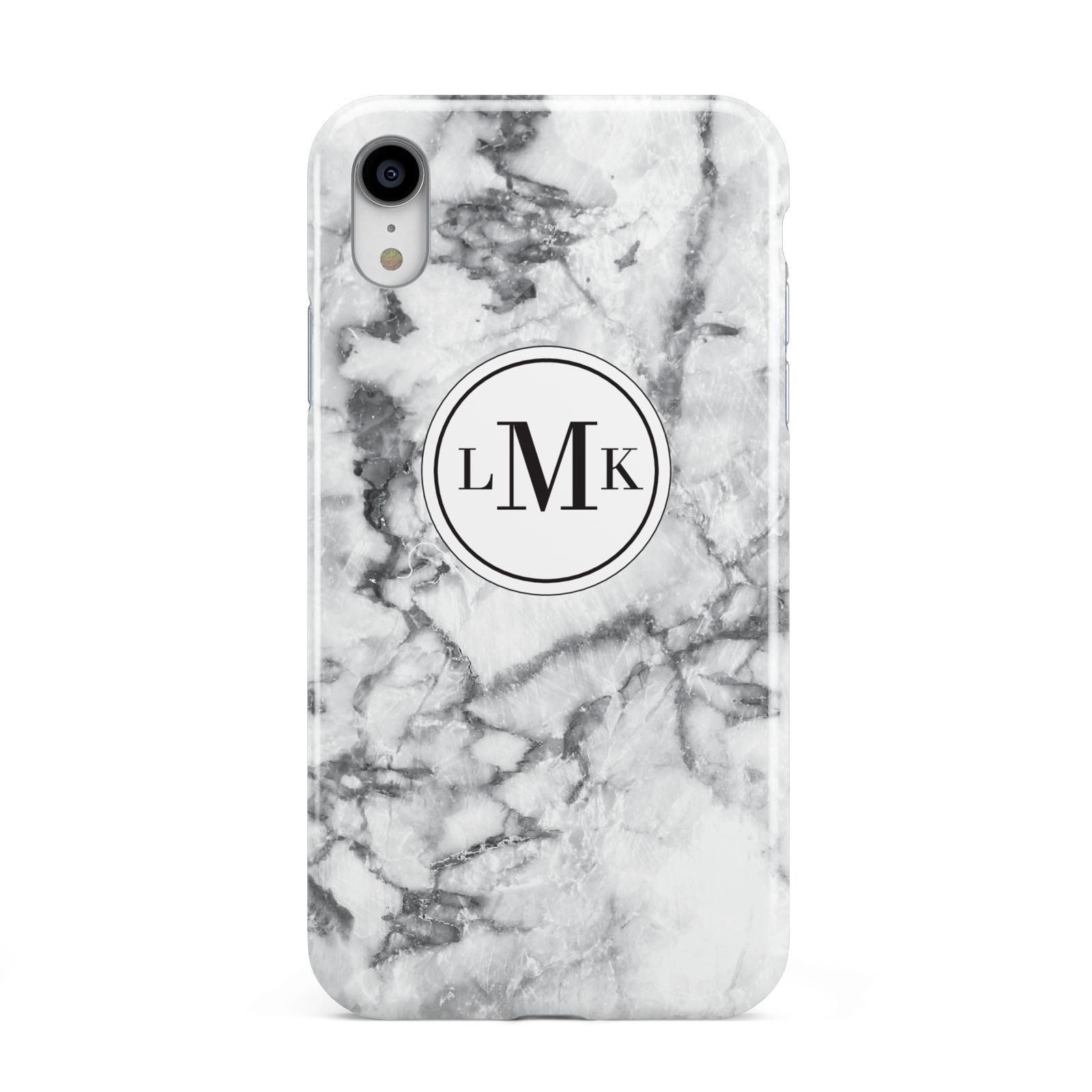 Marble Initials Circle Personalised Apple iPhone XR White 3D Tough Case