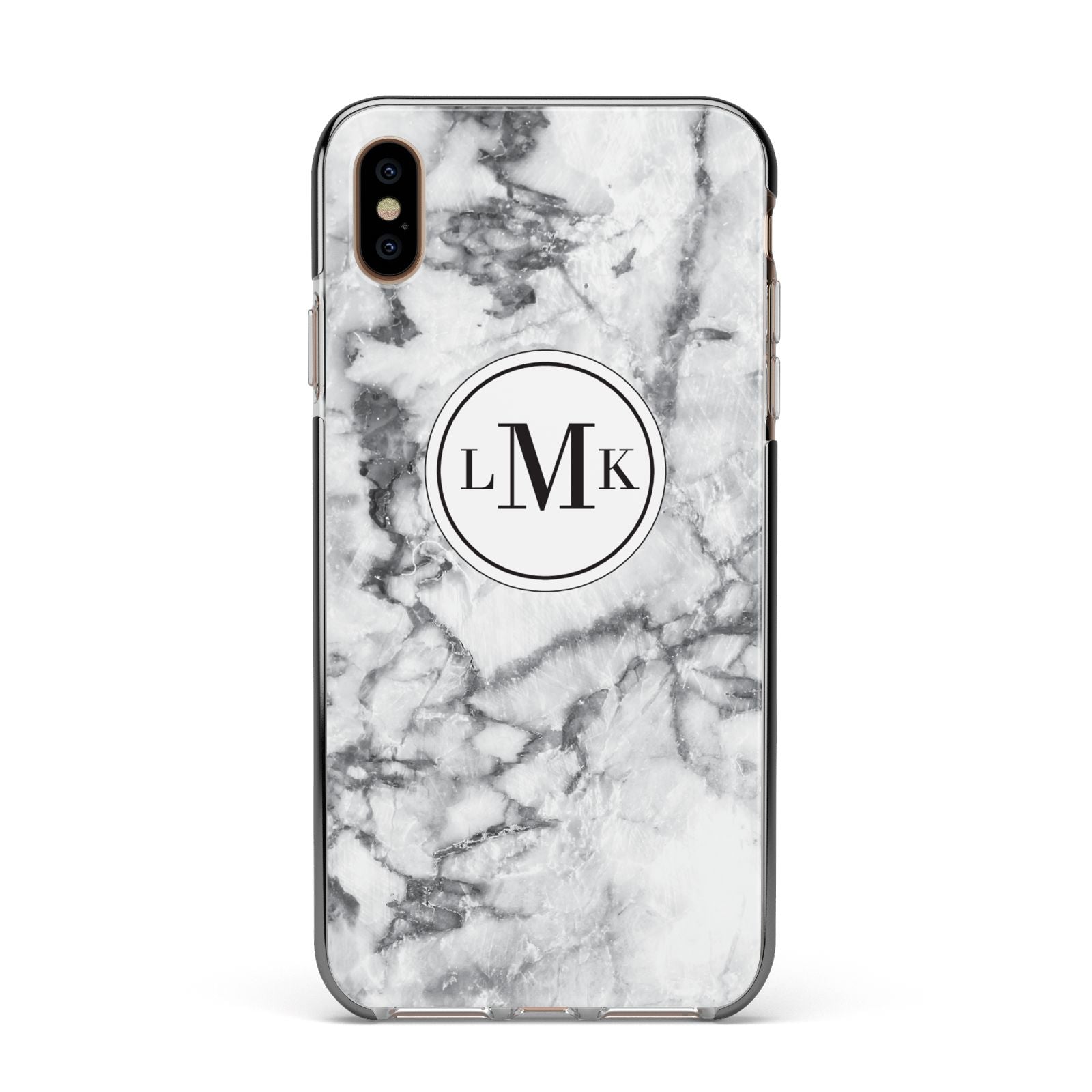 Marble Initials Circle Personalised Apple iPhone Xs Max Impact Case Black Edge on Gold Phone